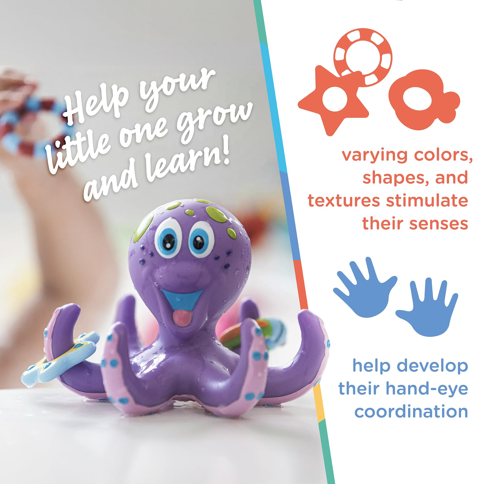 Nuby Octopus Floating Bath Toy - 3-Ring Toss for Sensory Play 6