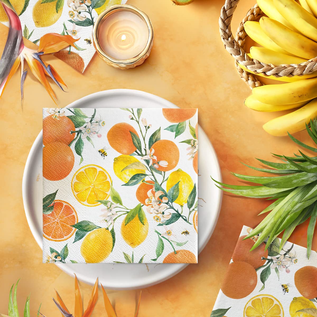 PAW Decor Collection 3-Ply Napkins - Citrus with Bees Design | 33 x 33 cm | 20 Count 4
