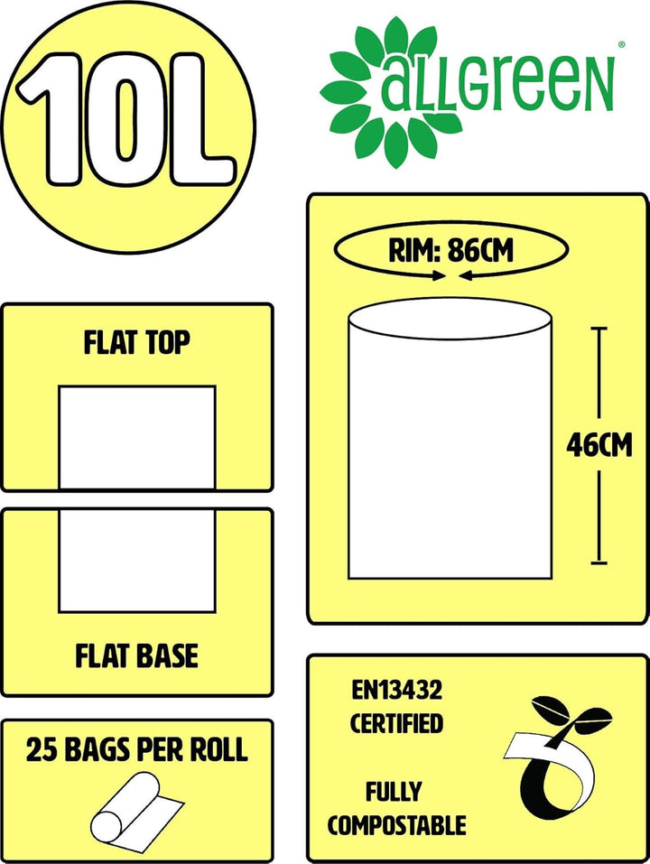 All-Green Compostable Liners for 10L Kitchen Caddy (75 Bags, Star Base Design)