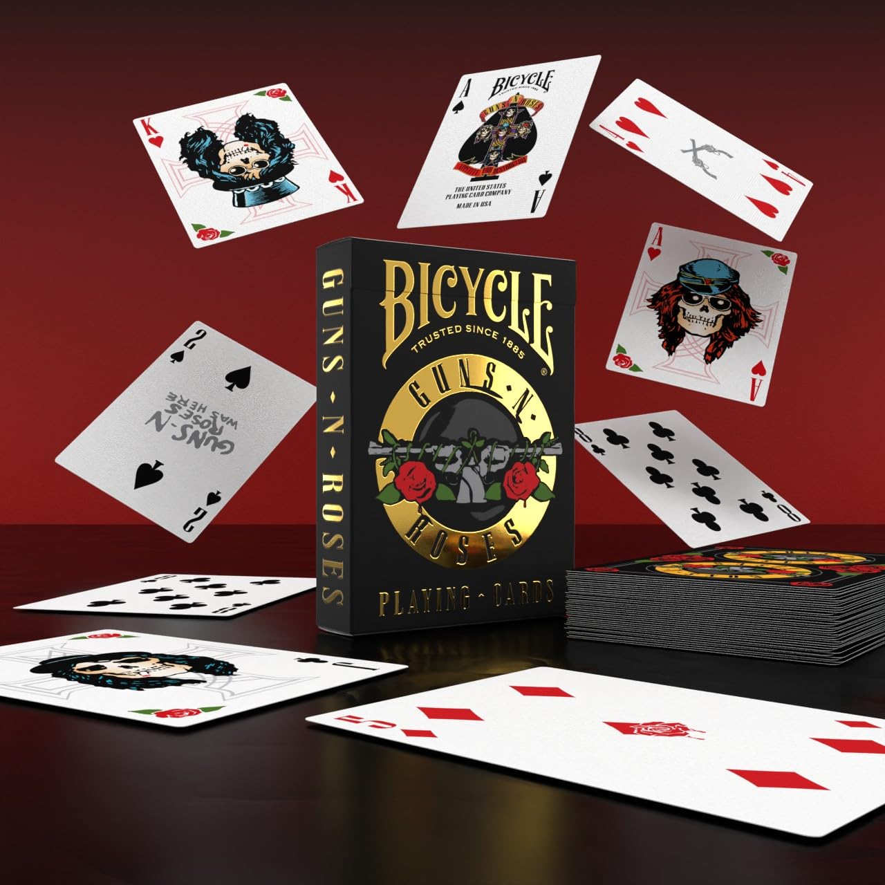 Bicycle Guns N' Roses Playing Cards Yellow Tuck Case with Air Cushion Finish 6