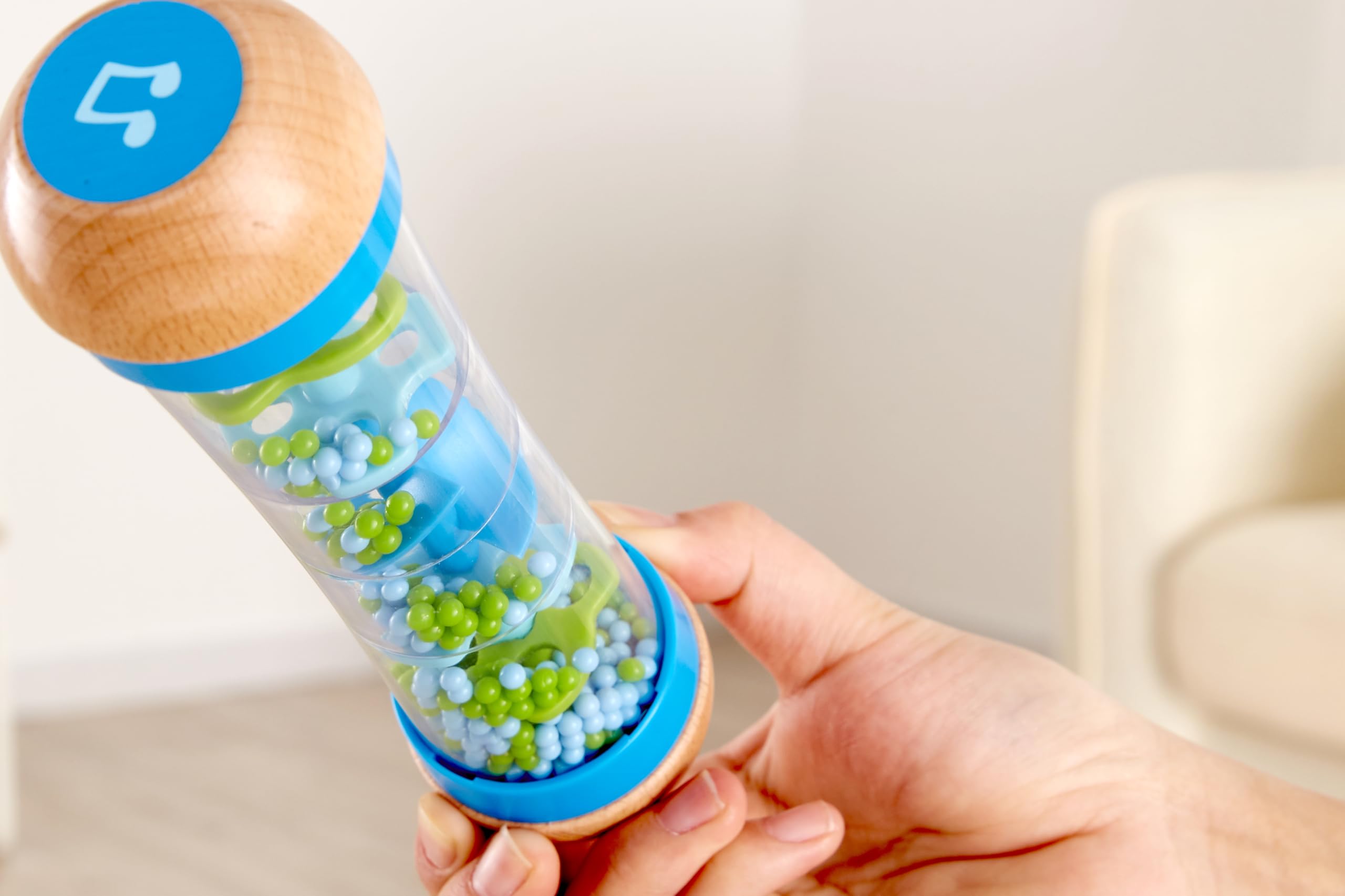 Hape Beaded Raindrops Mini Wooden Musical Shake & Rattle Rainmaker Toy, Blue 7