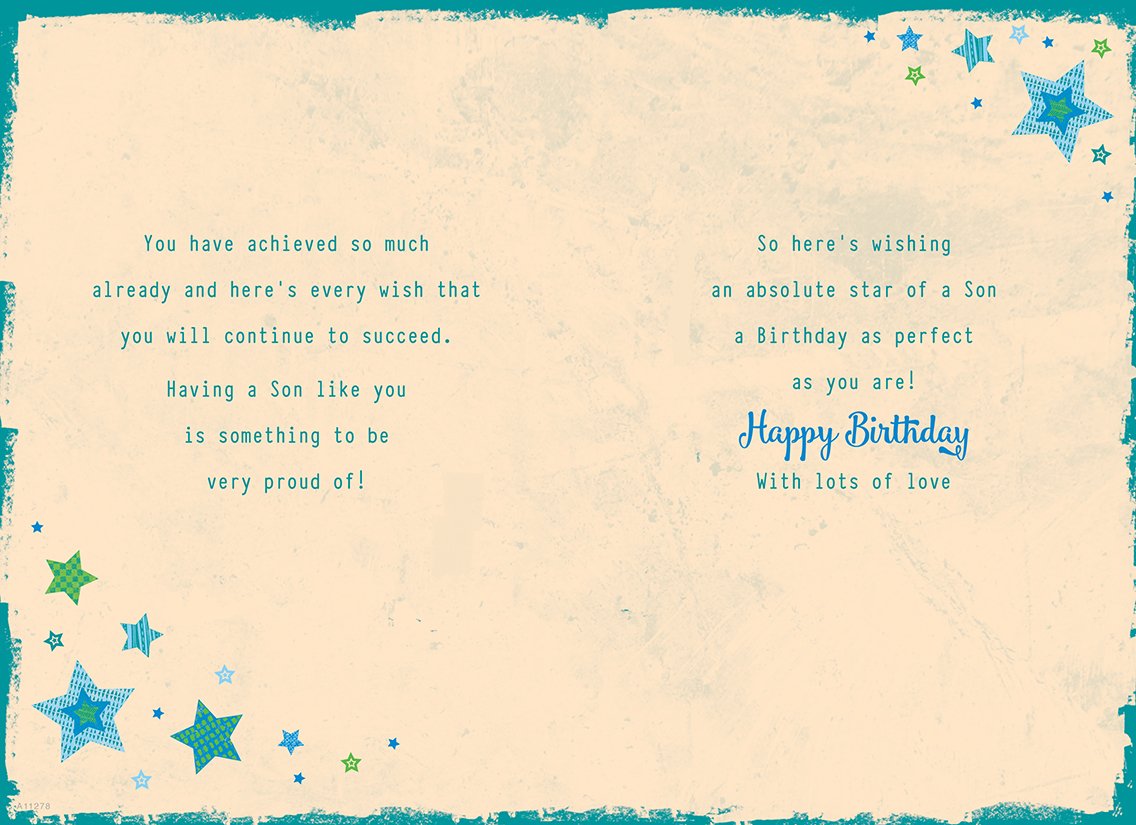 Piccadilly Greetings Son Birthday Card | 9 x 6 Inches | Blue Stars Design