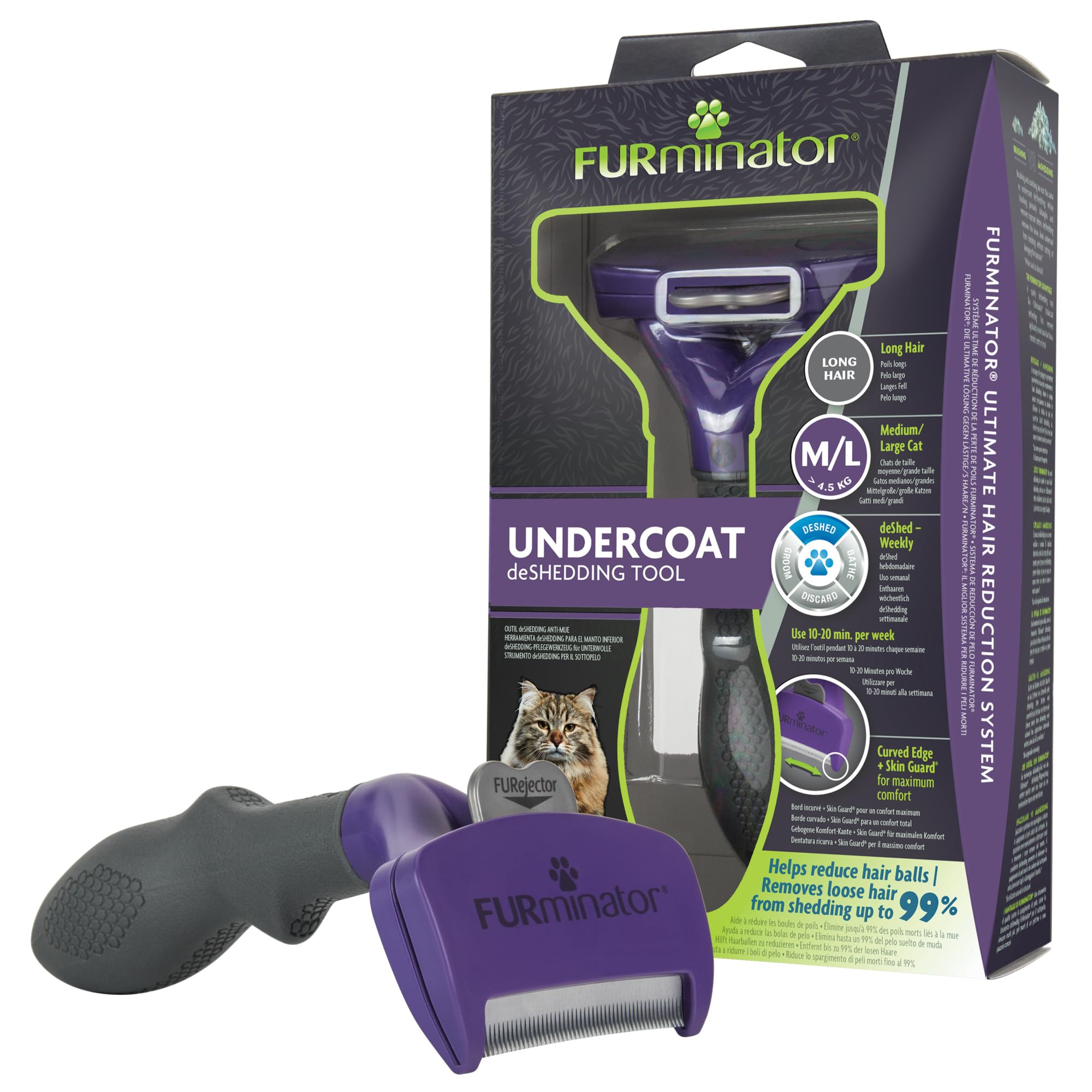 FURminator DeShedding Tool - Medium/Large Short Haired Cats | Removes 90% Loose Hair