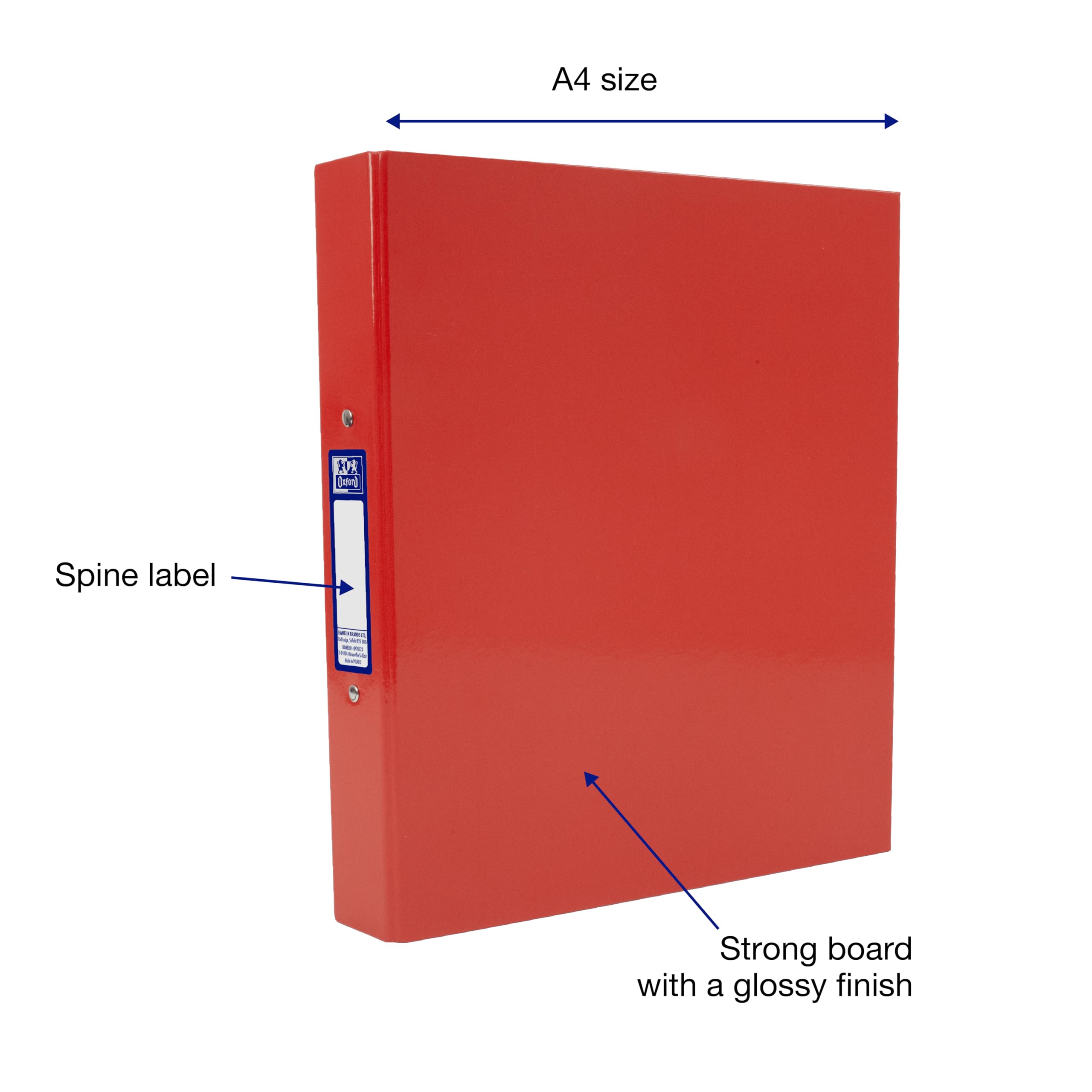 Oxford A4 O-Ring Binder - Durable Gloss Finish, 40mm Spine | Pack of 3 (Navy/Red/Aqua) 2