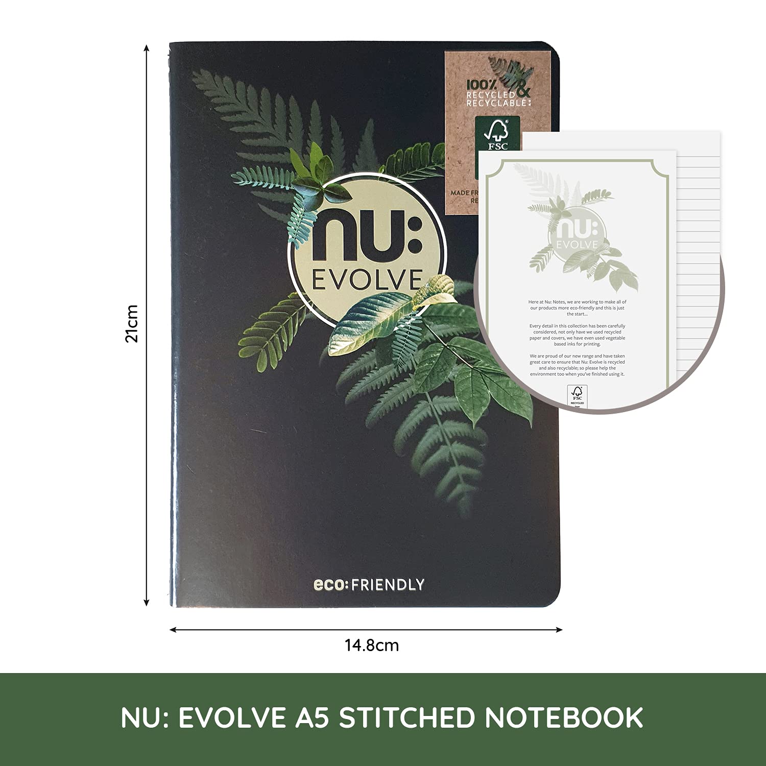 nu: Evolve A5 Stitched Notebook - 100% Recycled FSC Paper | Soft Cover | 80gsm Ruled Pages