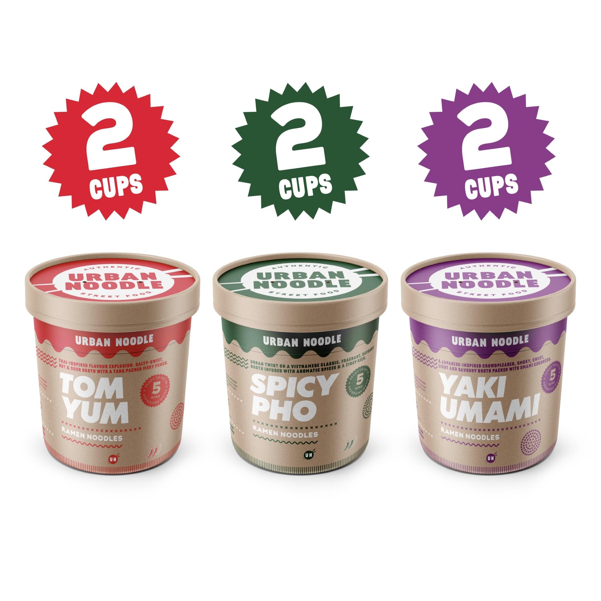Urban Noodle - Tom Yum, Spicy Pho & Yaki Umami Ramen Noodles Variety Pack, Vegan Friendly 2