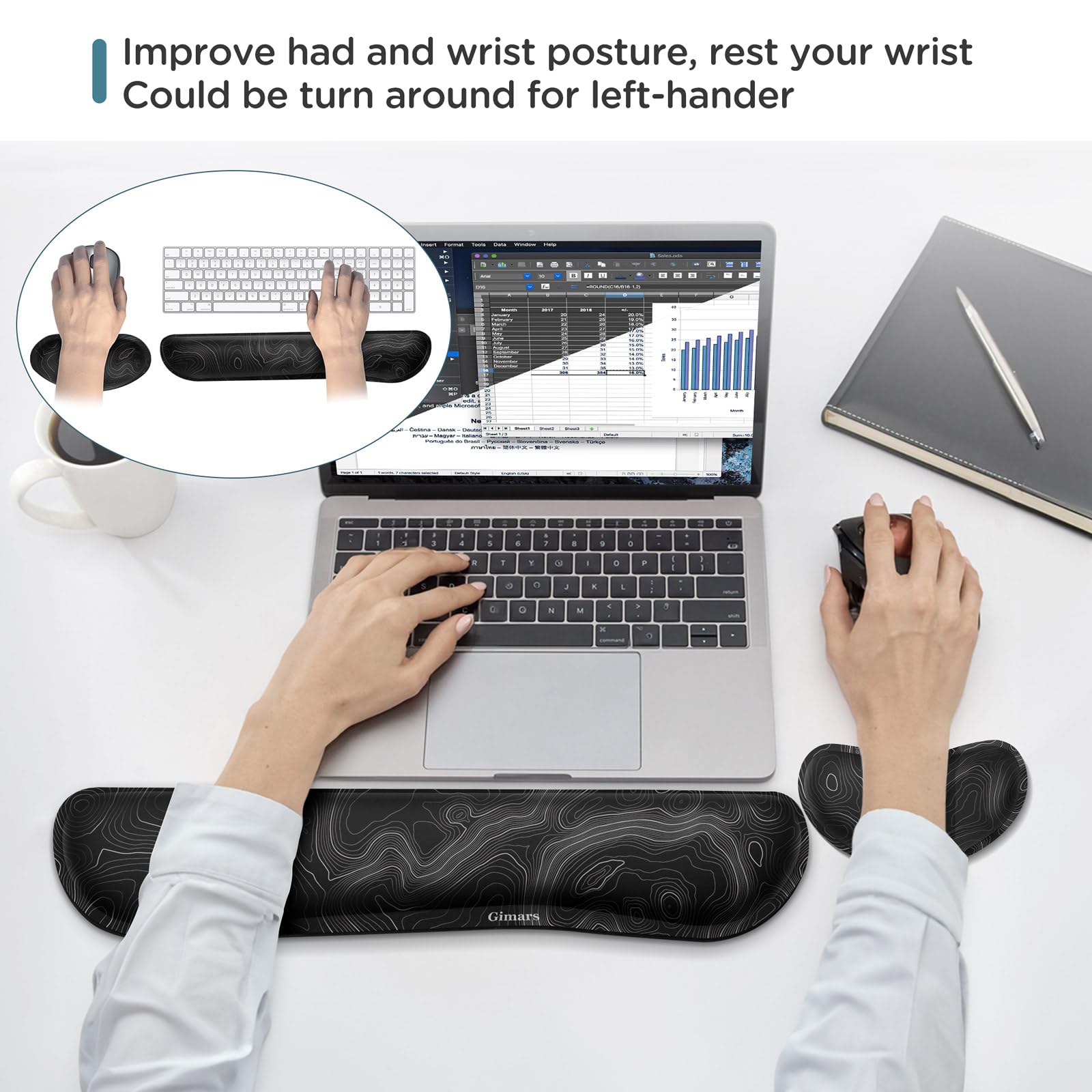 Gimars Silky Gel Memory Foam Wrist Rest for Keyboard and Mouse | 3CM Ultra Thick Ergonomic Support 6