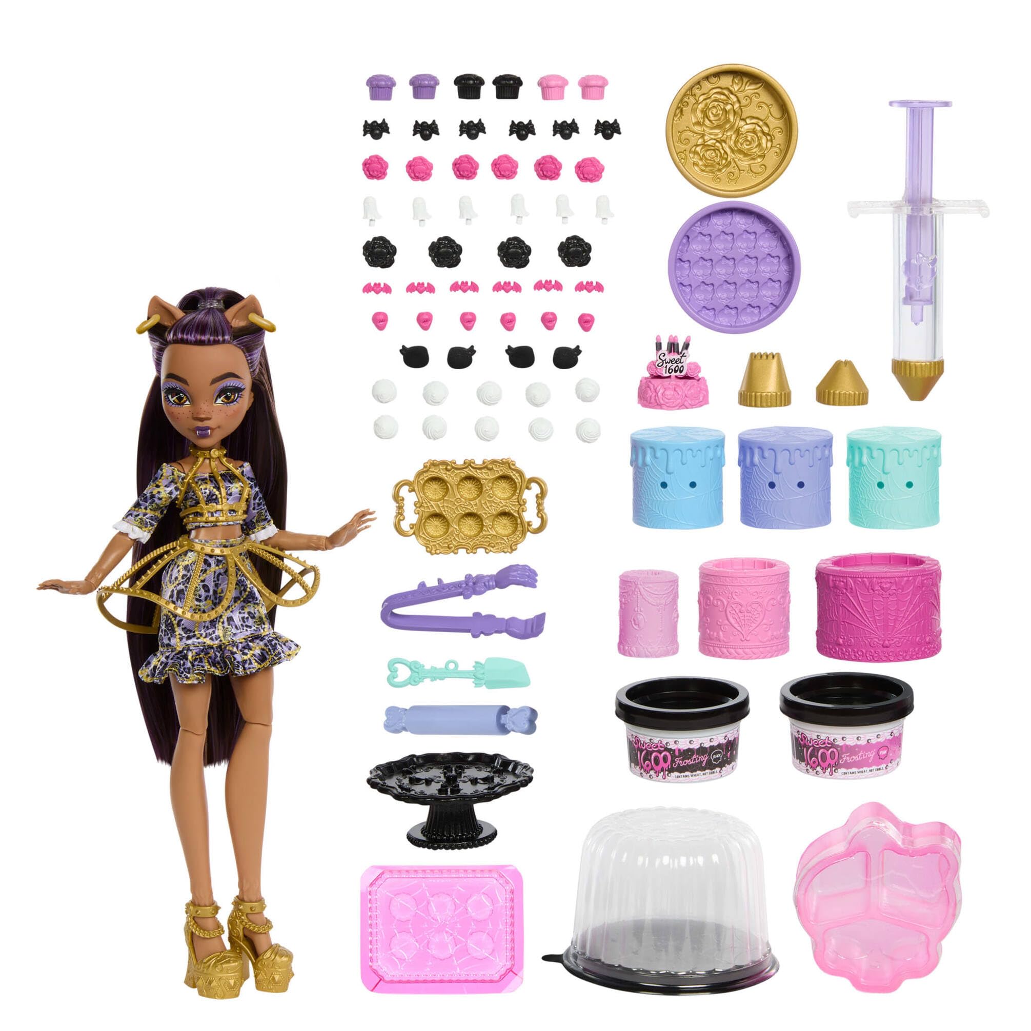 Monster High Scary Sweet Birthday Cake Kit with Clawdeen Wolf Doll - 30-Piece Cake Decorating Playset for Kids 4-10 1