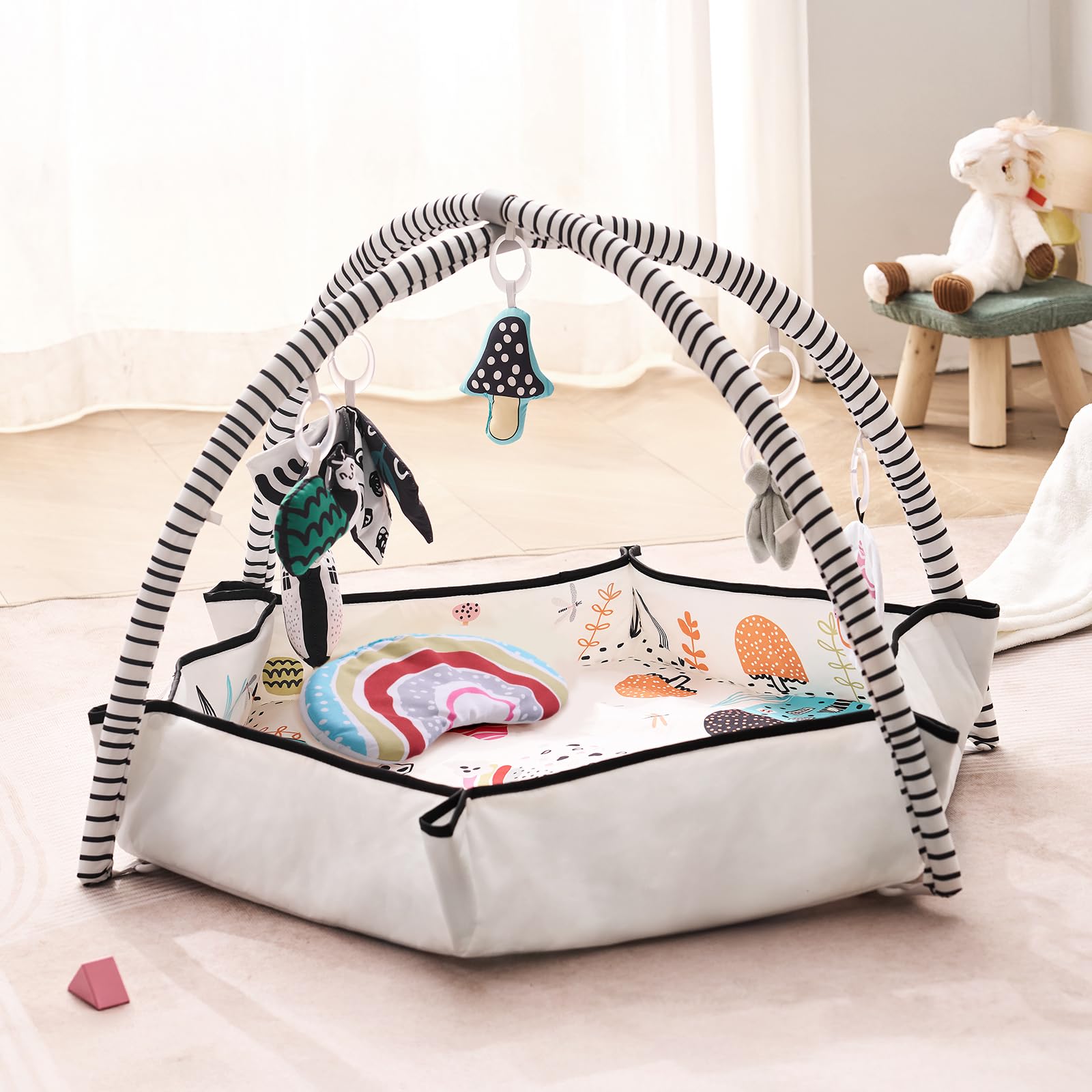 VEVOR Baby Play Gym Mat with 6 Detachable Sensory Toys, 41.7" x 41.7" Tummy Time Mat 3