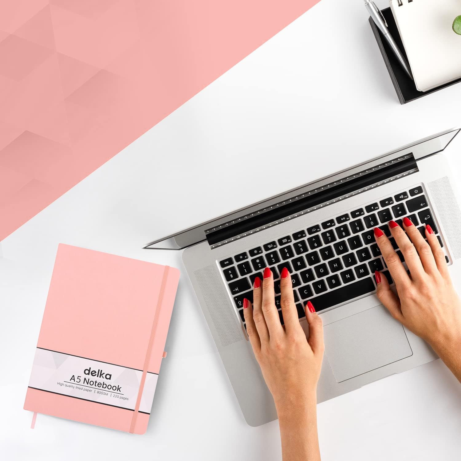 delka A5 Notebook - Vegan Leather Soft Cover Journal | 220 Ruled Pages | Pastel Pink 2