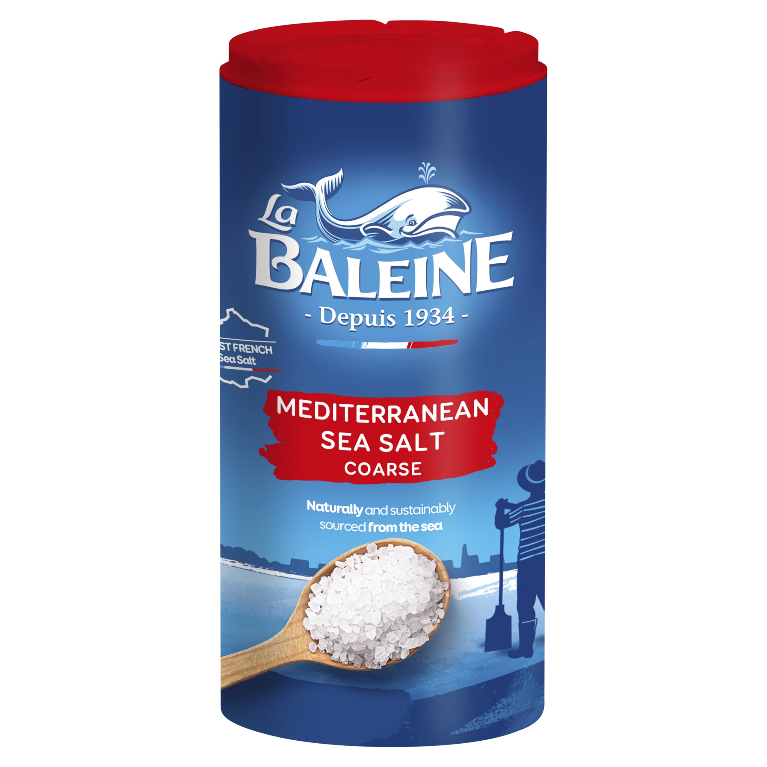 La Baleine French Coarse Sea Salt - Additive-Free Sun & Wind Evaporated | 500g Shaker Drum 1