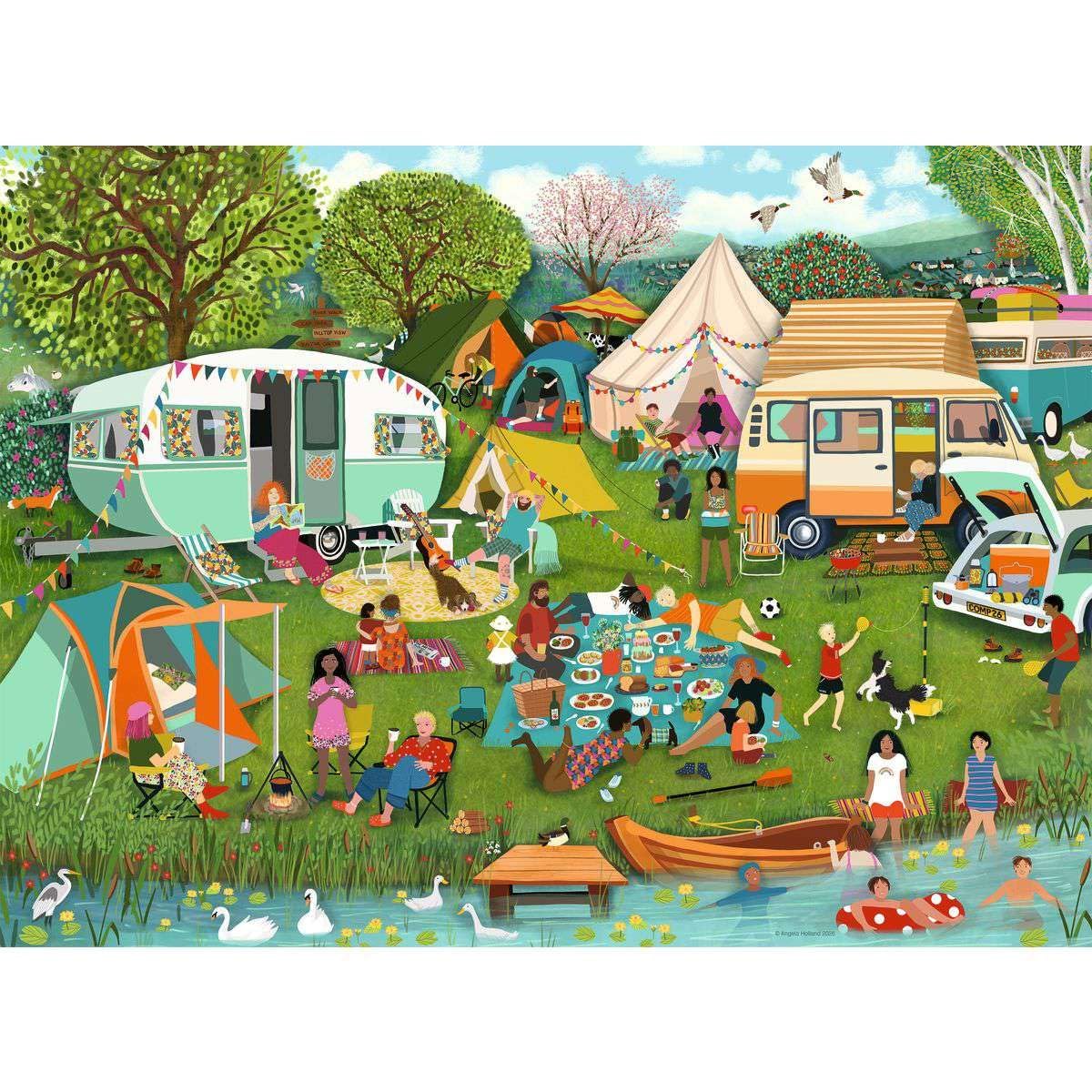 Ravensburger Camping Adventures 500 Piece Jigsaw Puzzle - Charming Lakeside Scene | Adults & Teens | 49x36cm 1