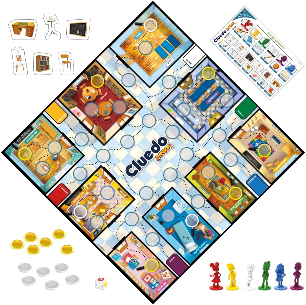 Clue Junior Game, 2-Sided Gameboard, 2 Games in 1, Clue Mystery Game for Younger Kids