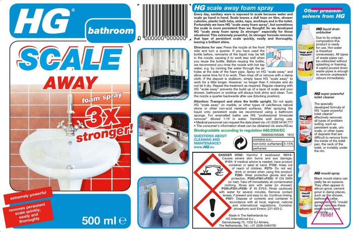 HG - Scale Away 3x Stronger Foam Spray, 500ml Professional Limescale Remover