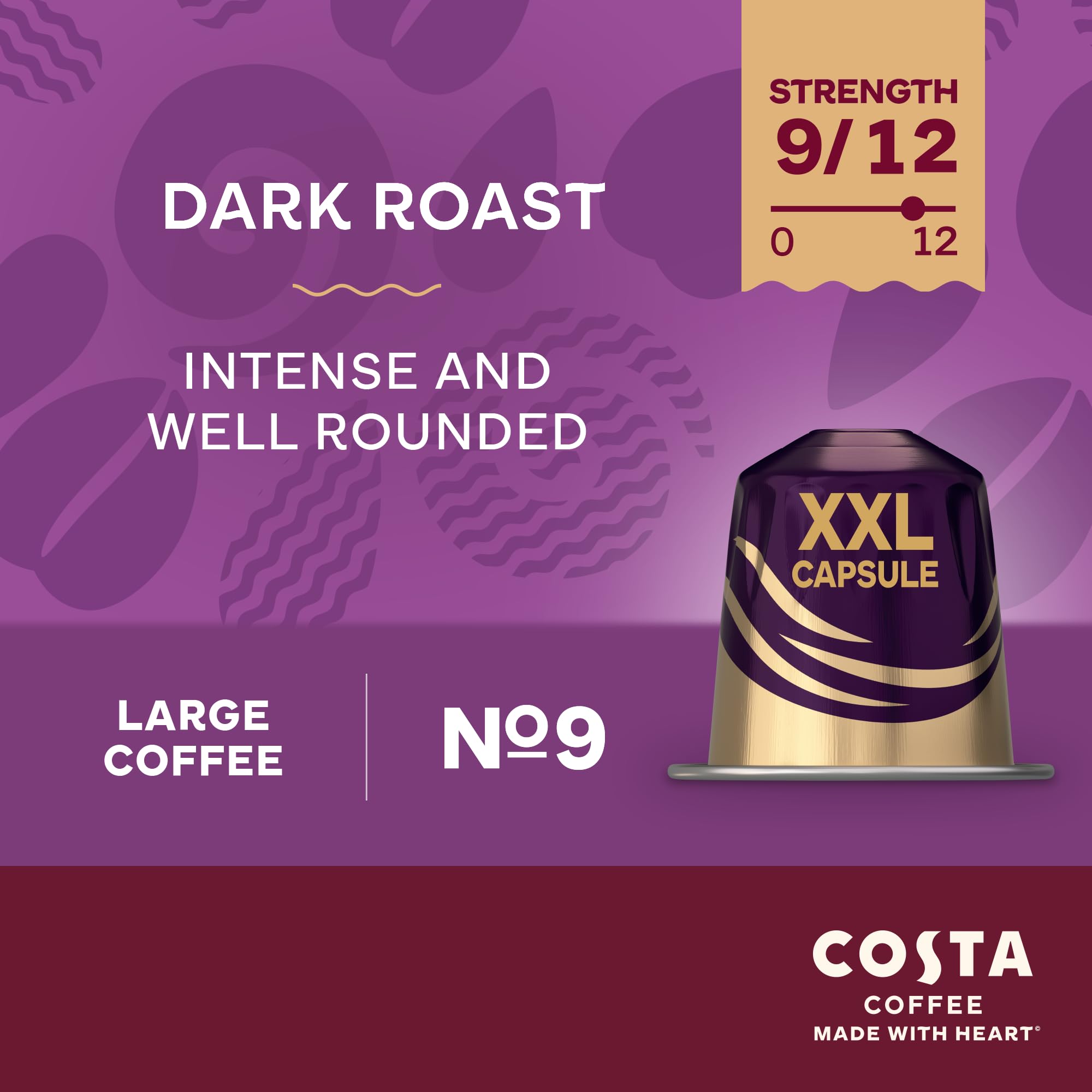 Costa Dark Intense Roast XXL Coffee Pods (Pack of 5, 50 Capsules) for L'OR BARISTA 2