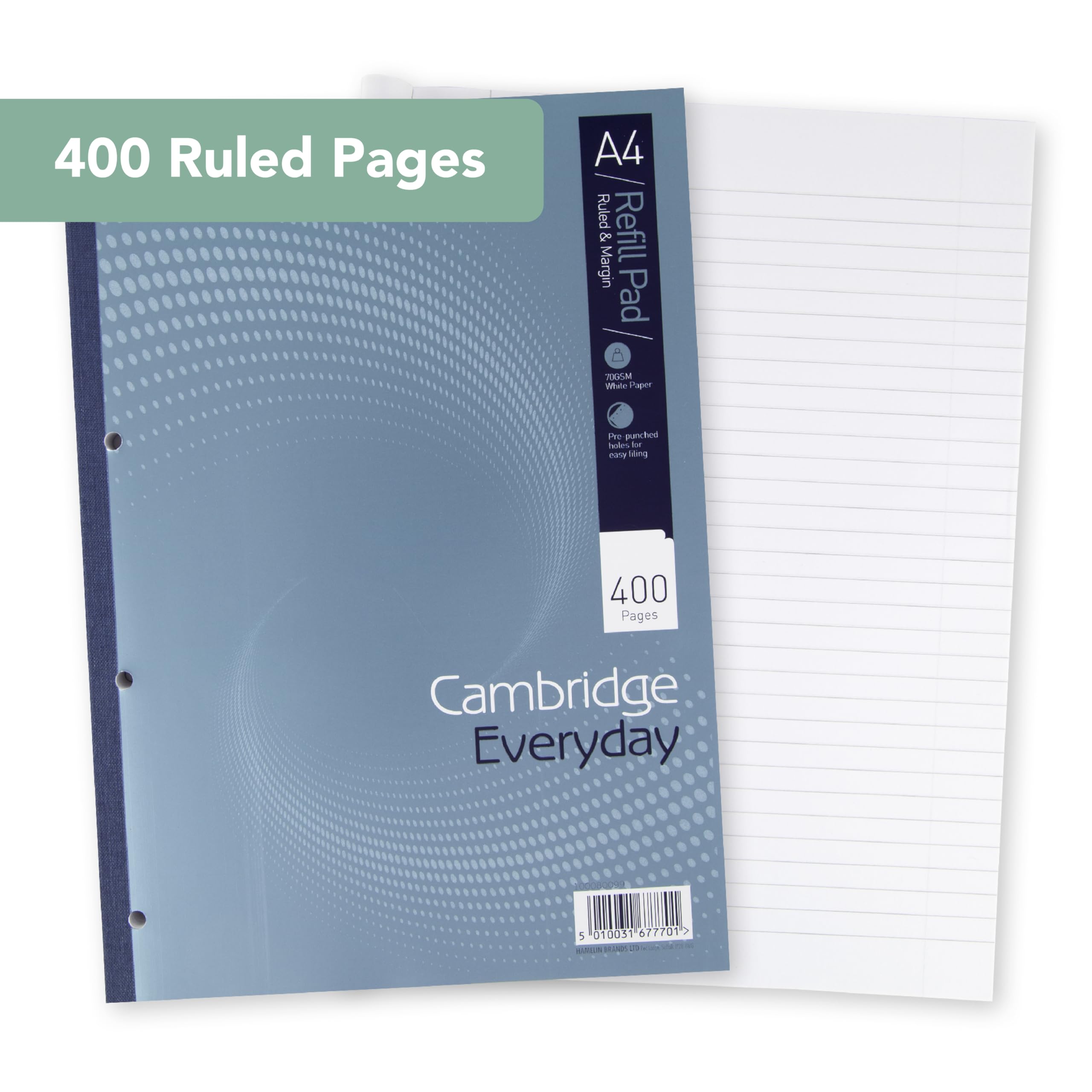 Cambridge A4 Refill Pad - 400 Ruled Pages with Margin | 70gsm Paper | 4-Hole Punched