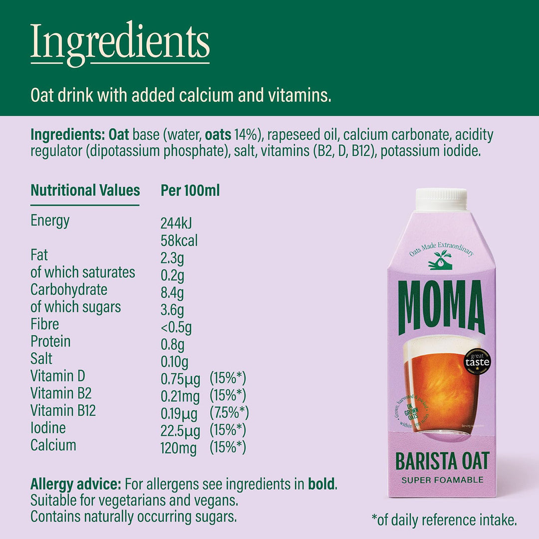 MOMA Barista Oat Drink - 750ml - Plant-Based, Vegan, No Added Sugar