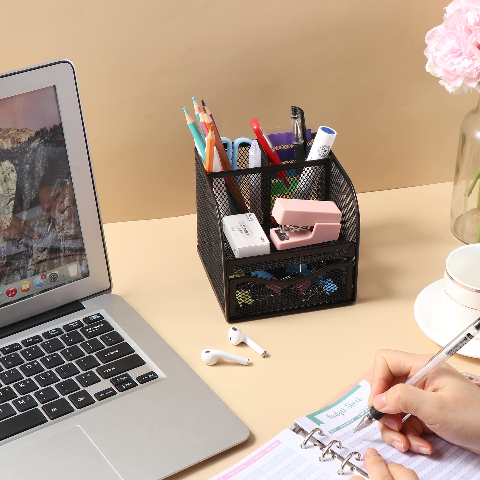 Vinabo Metal Mesh Desk Organiser - 4 Compartments | Tabletop Mount | Space Saving 6