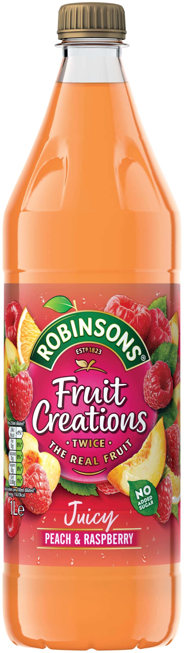 Robinsons Fruit Creations Real Fruit Squash - Low Calorie Peach & Raspberry | 1 L Concentrate 2