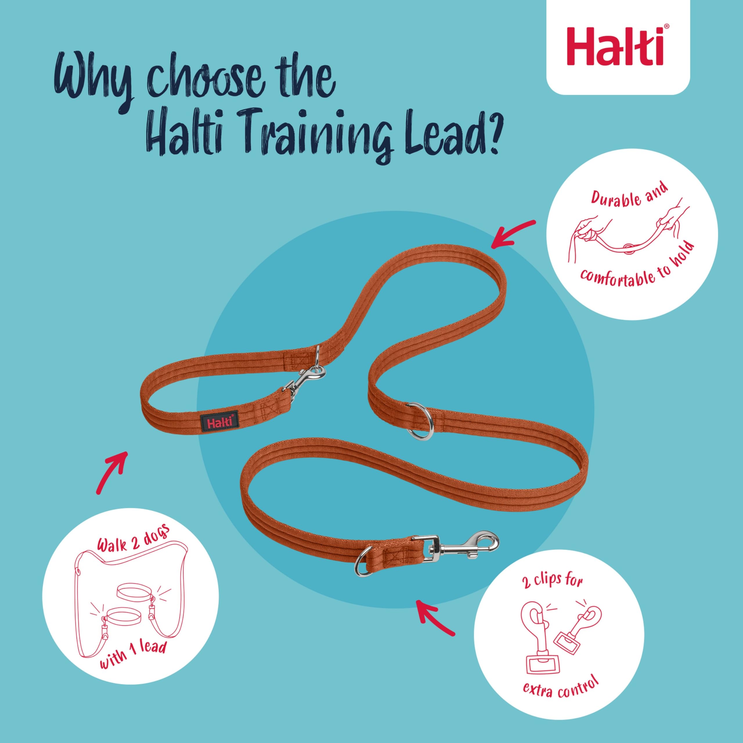 Halti Training Lead - Professional No-Pull Double-Ended Dog Lead, Size Large, Burnt Orange 3