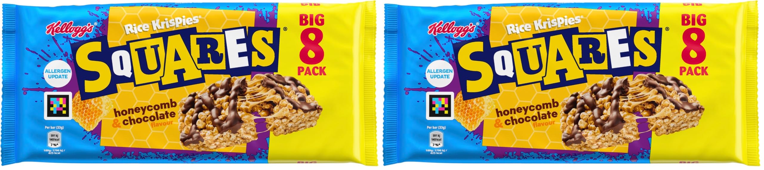 Rice Krispies Squares Honeycomb & Chocolate Cereal Bars - 8 Bars (Pack of 2)