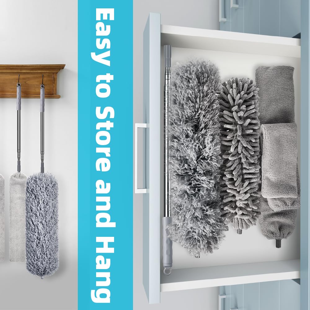 Lychico Extendable Feather Duster - Bendable Microfiber Duster with Telescoping Handle (30-100 inch), Grey 5