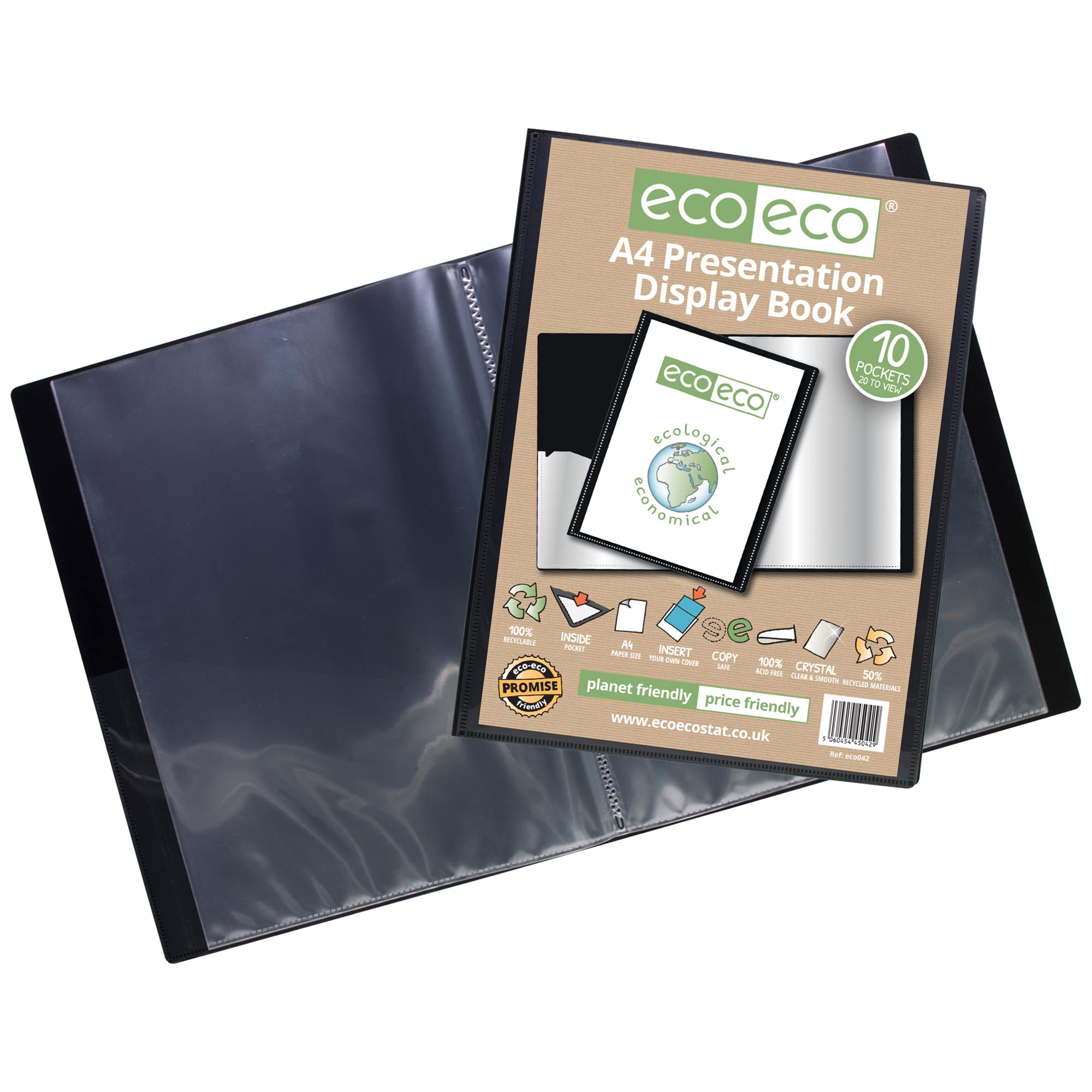 eco-eco 10 Pocket A4 Presentation Display Book - Pack of 2 Black | 50% Recycled Material 3