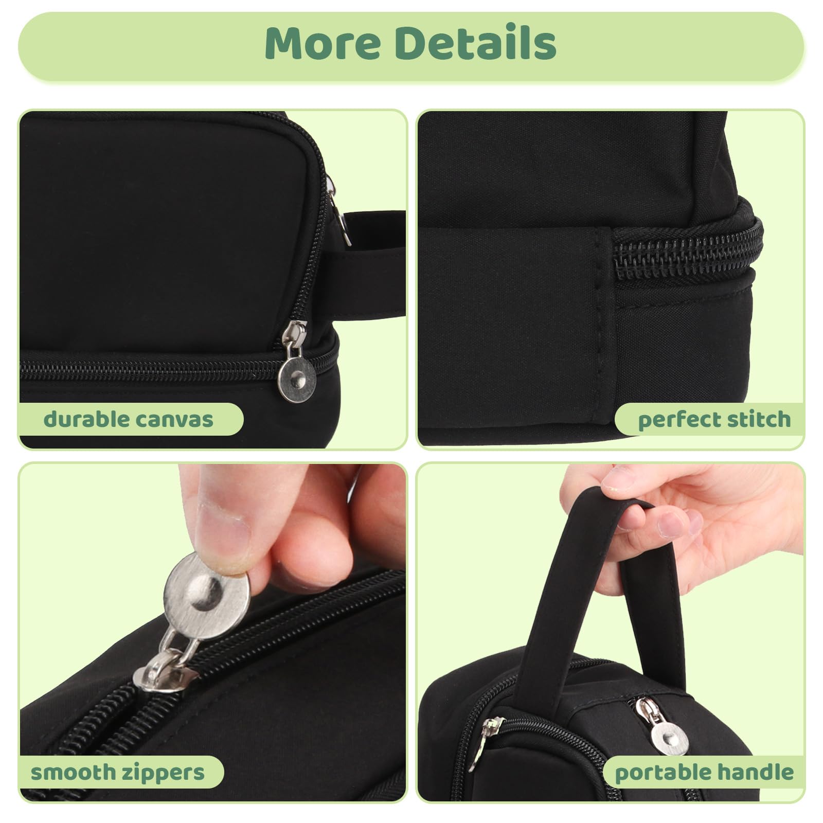 Alyvisun Large Capacity Pencil Case - 3 Compartments, Durable Canvas, Black | 22cm x 9cm x 14cm 4