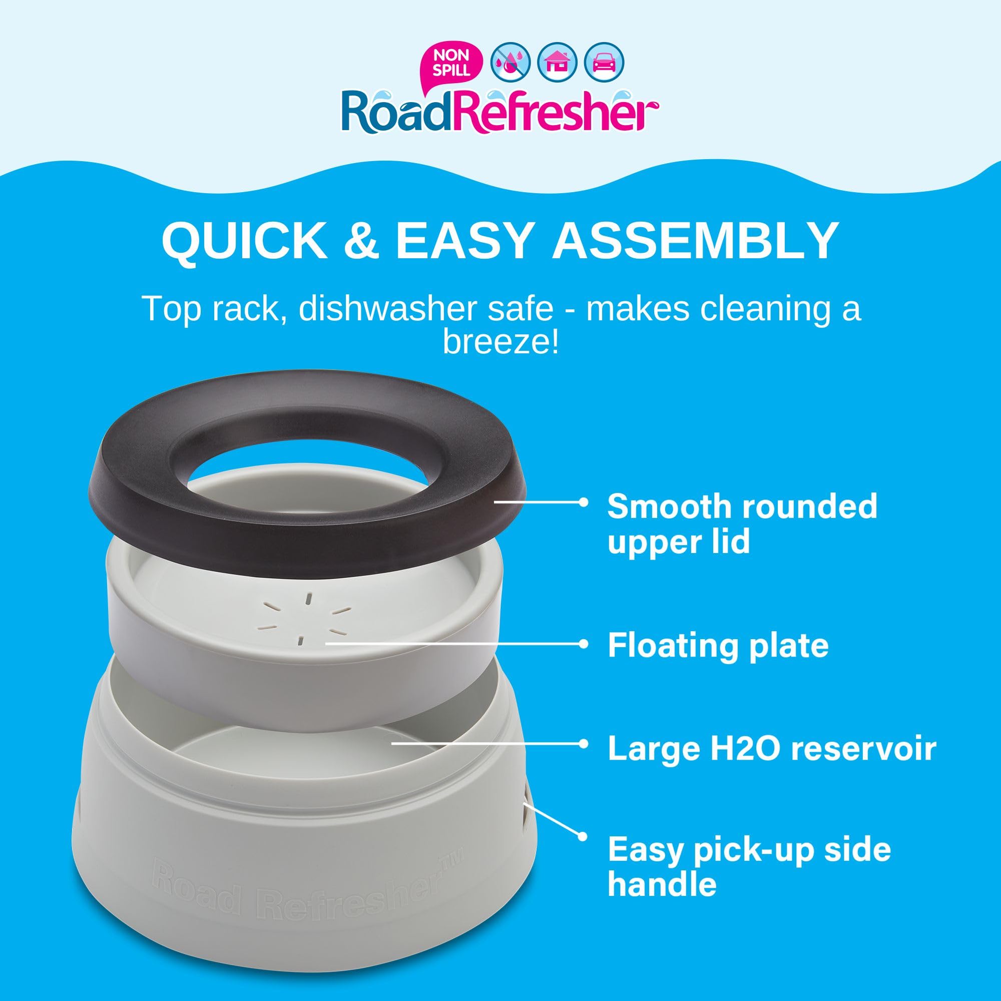 Road Refresher Non Spill Water Bowl - Grey | 1.4 Litres | For Car Travel & Indoor Use 3