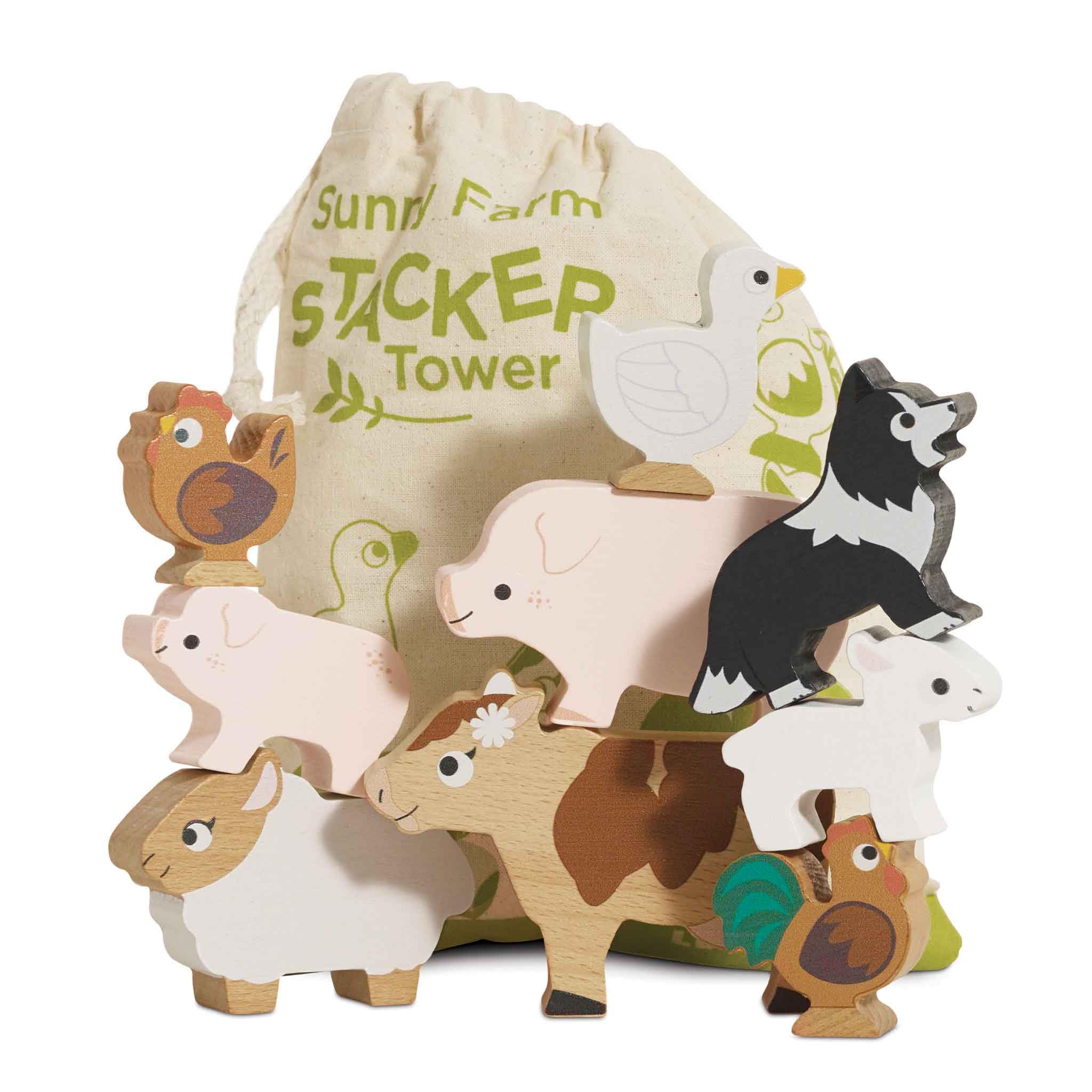 Le Toy Van Farm Animals Wooden Stacking Toy PL141 | Ages 18 Months+ | 9 Pieces