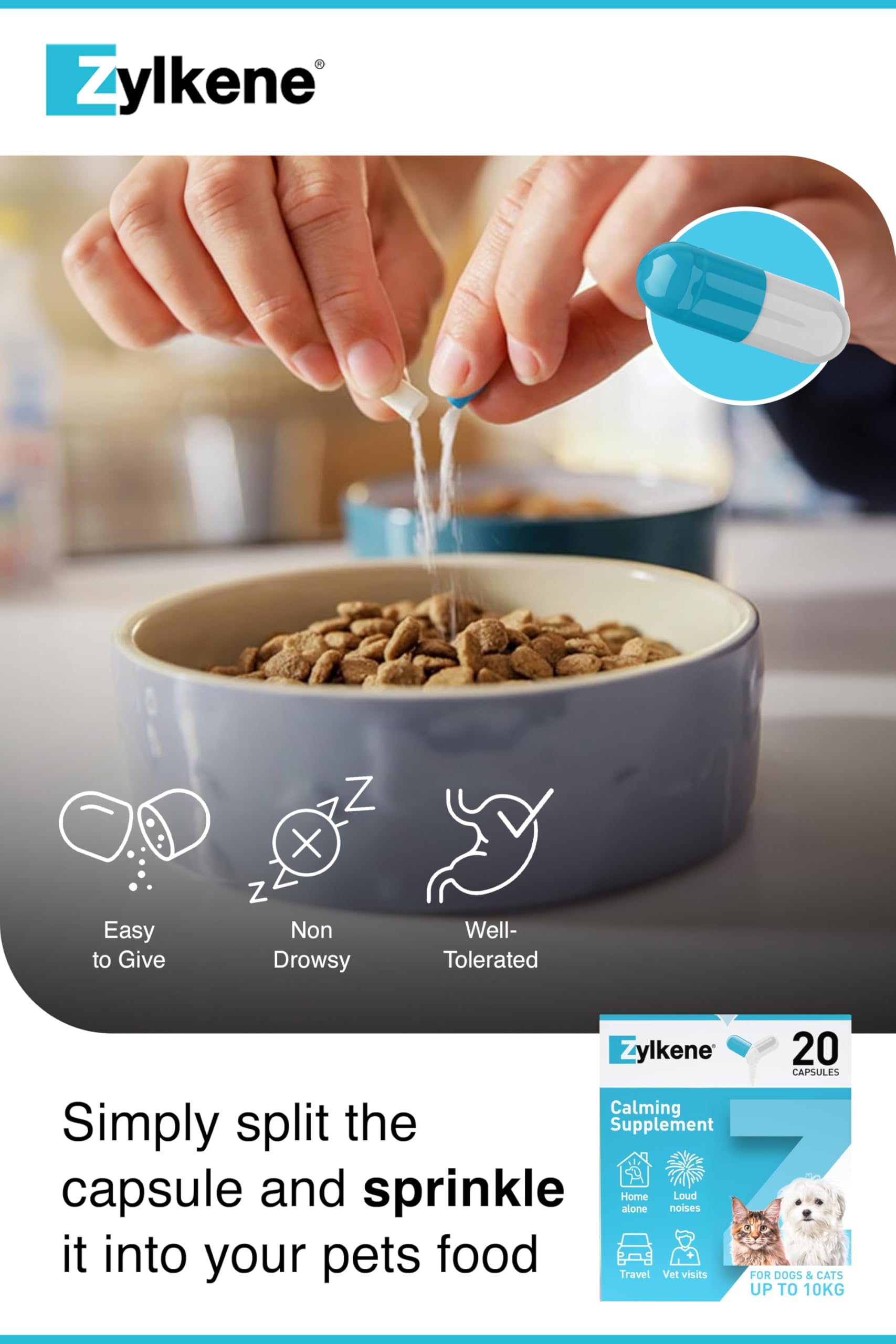 Zylkene Calming Supplements for Cats & Dogs up to 10kg 75mg | 20 Capsules 6