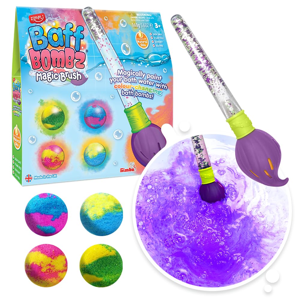 ZIMPLI Baff Bombz Magic Brush Set - 4 Color Changing Bath Bombs with Moisturizing Fruit Scents 1