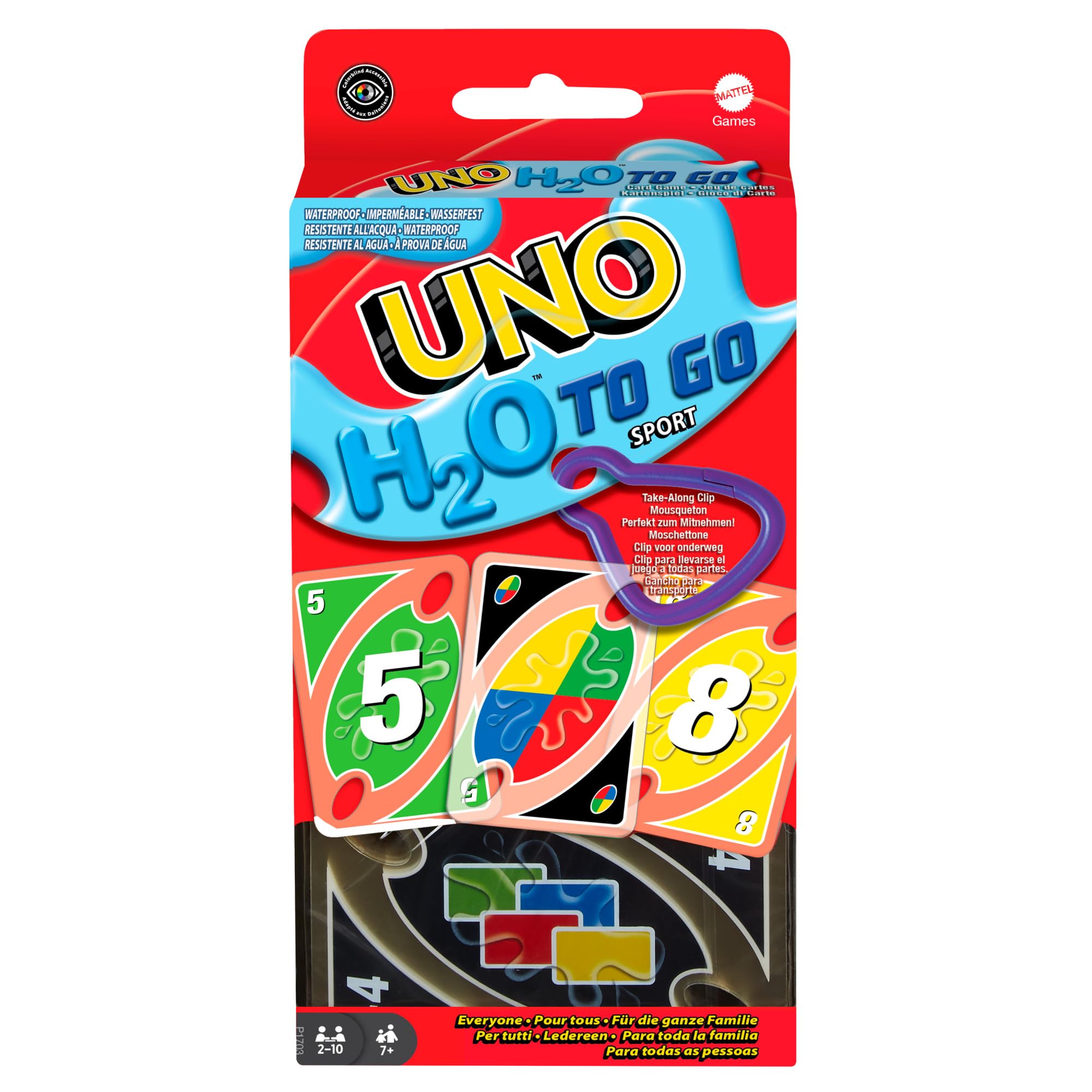 Mattel Games UNO H2O To Go Card Game - Water Resistant Plastic Cards | 108 Cards | Unisex Children