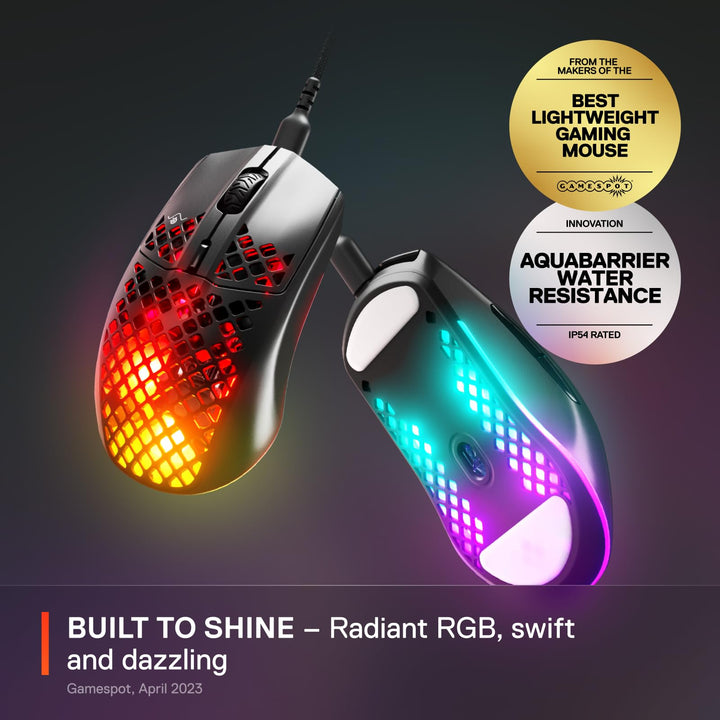 SteelSeries Aerox 3 - 59g Ultra-Lightweight Holey RGB Gaming Mouse with IP54 AquaBarrier