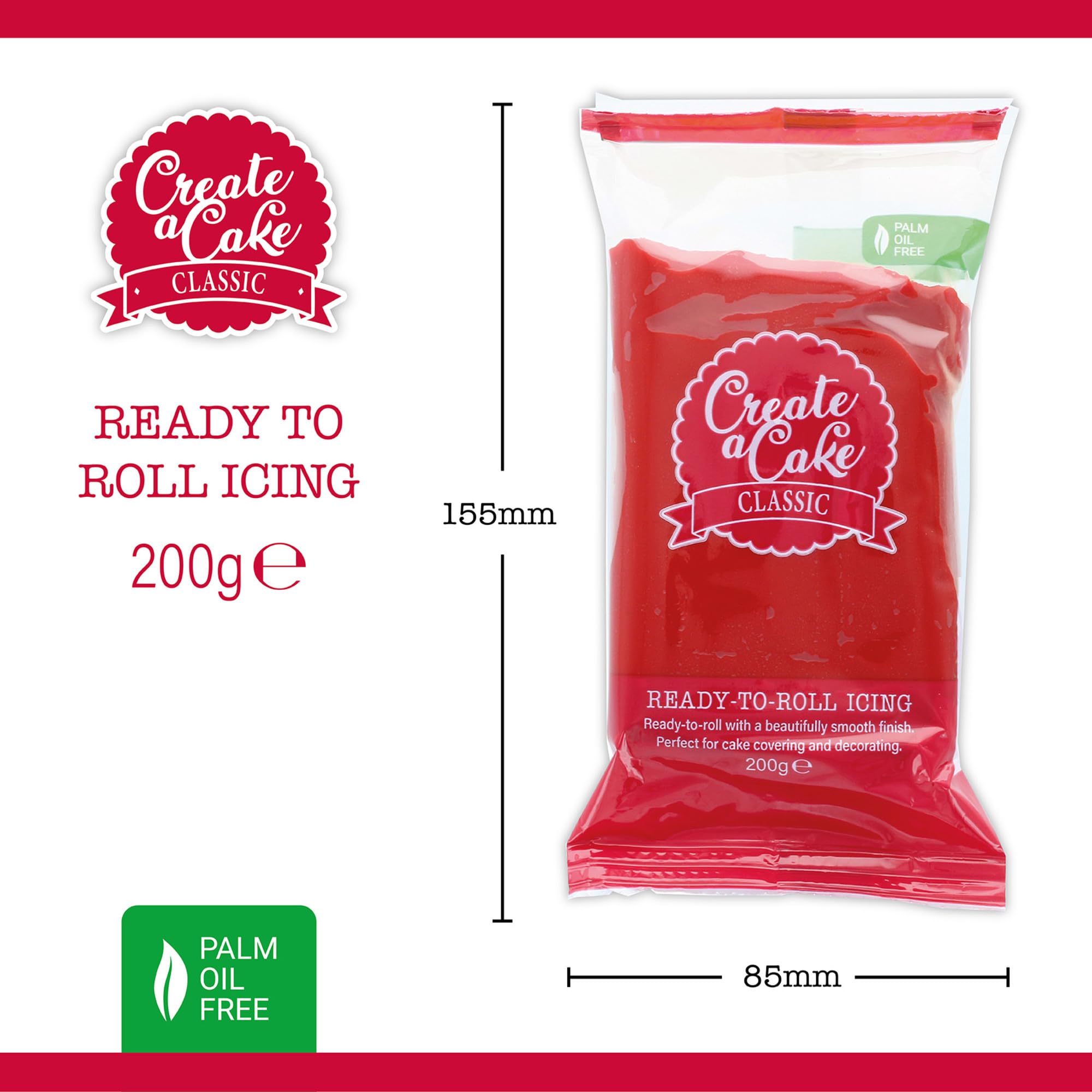 Create A Cake Ready To Roll Icing - Red Fondant Sugar Paste | 200g Palm Free 3