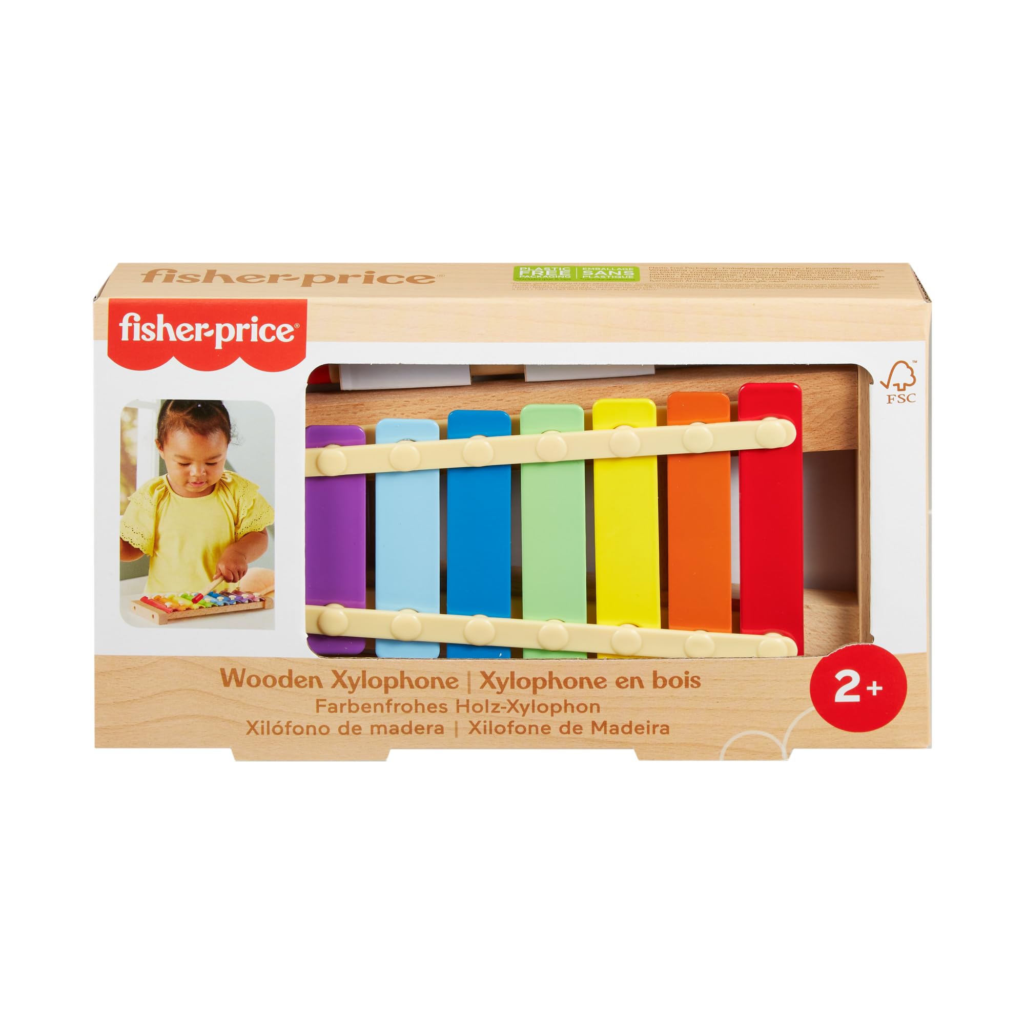 Fisher-Price Wooden Xylophone Musical Toy for Toddlers - HXV13, Ages 2+ 3