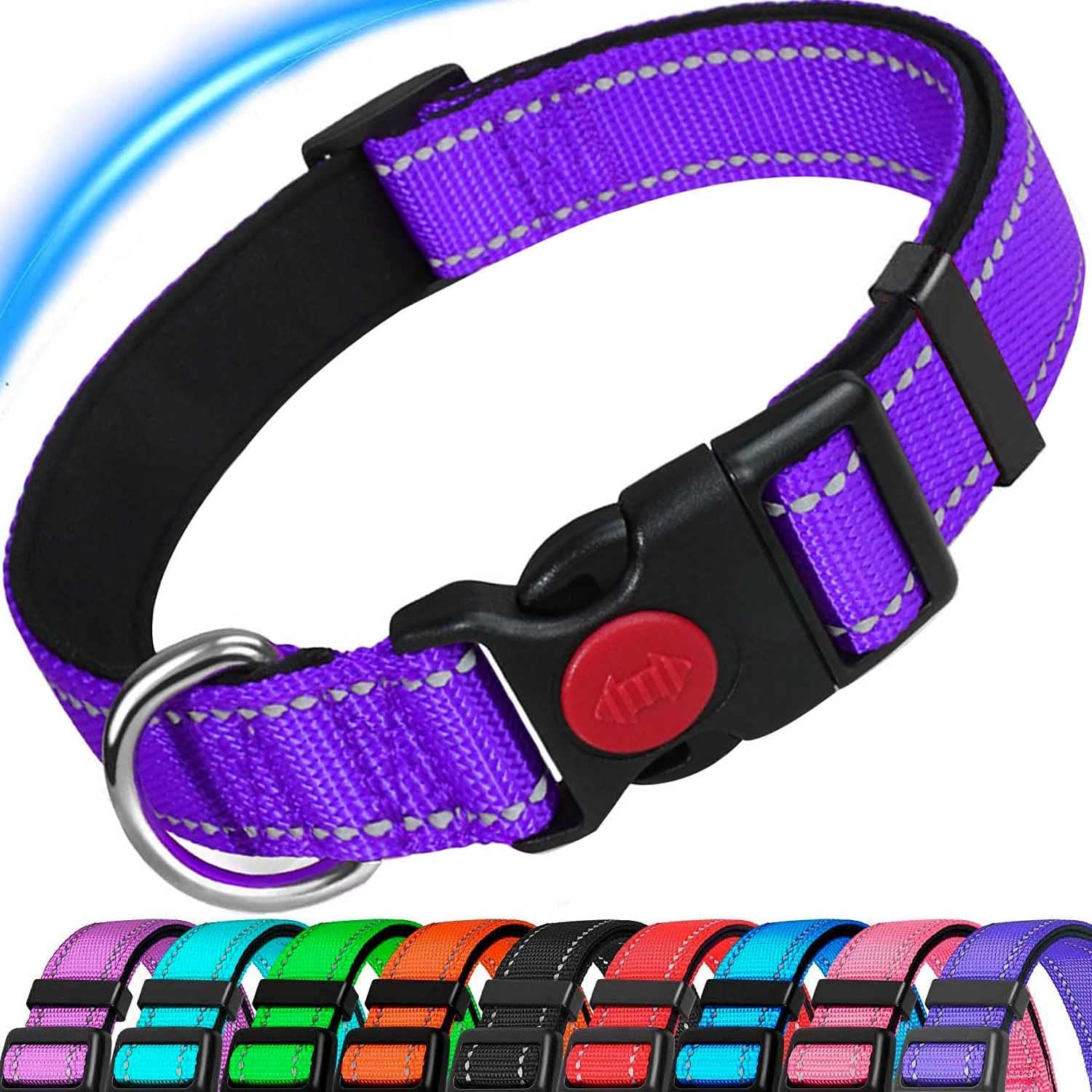 ATETEO Reflective Adjustable Dog Collar with Soft Neoprene - Purple, Size S 1