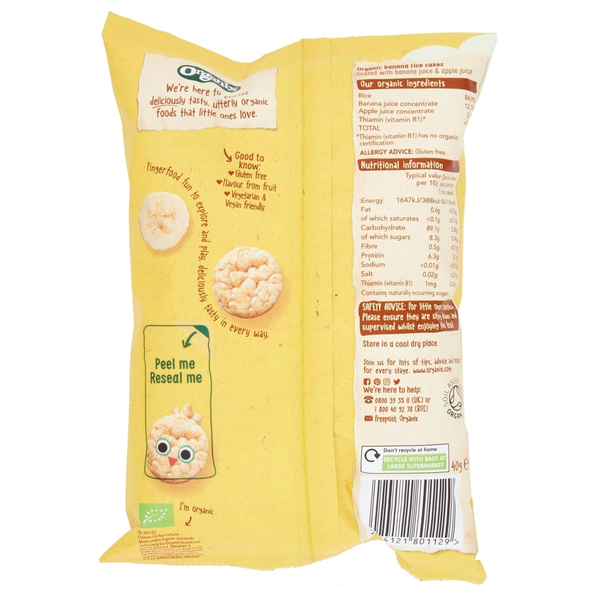 Organix Banana Rice Cake Clouds Baby Rice Cakes Finger Food Snack | 7+ Months | 40g Pack of 6 5