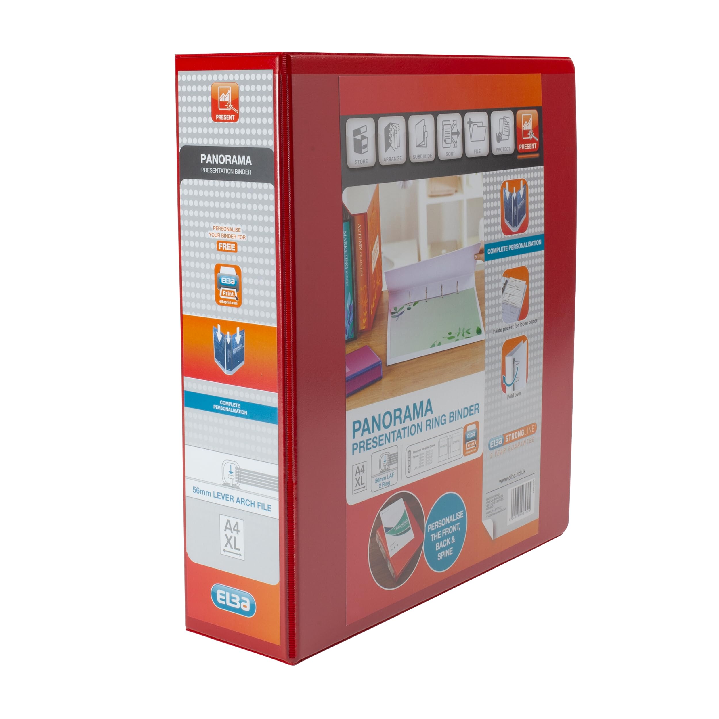 Elba Presentation A4 Lever Arch File | Red Plastic | 90mm Spine | 560 Sheet Capacity