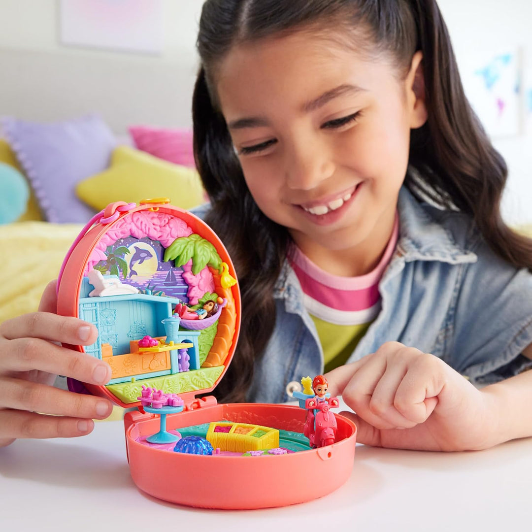 Polly Pocket Adventure Moped Compact - Doll Playset with 2 Micro Dolls & Puppy Pet, Ages 4-10