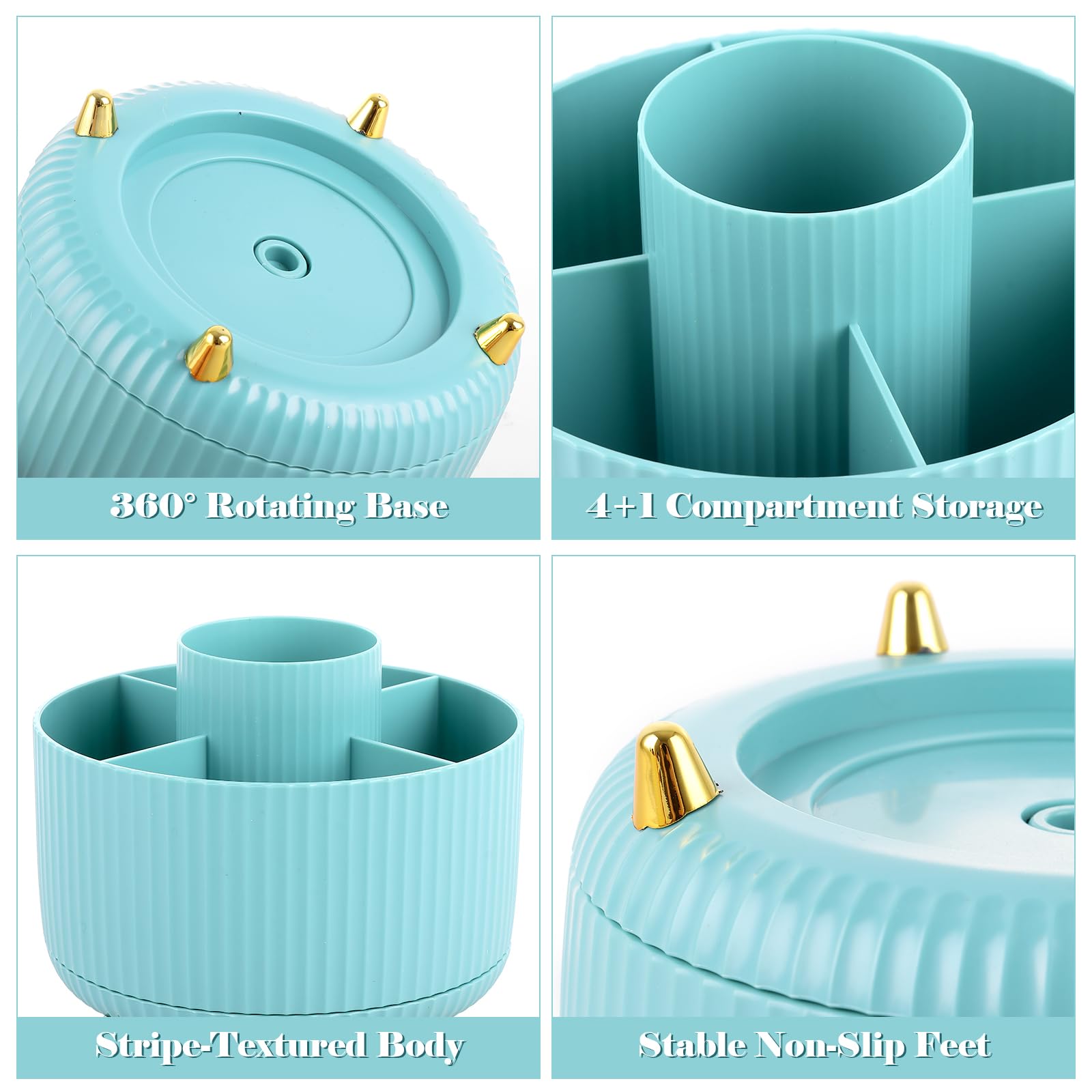 Lychico Desk Organiser - 360° Rotating Pencil Cup with 5 Compartments | Blue Plastic 3