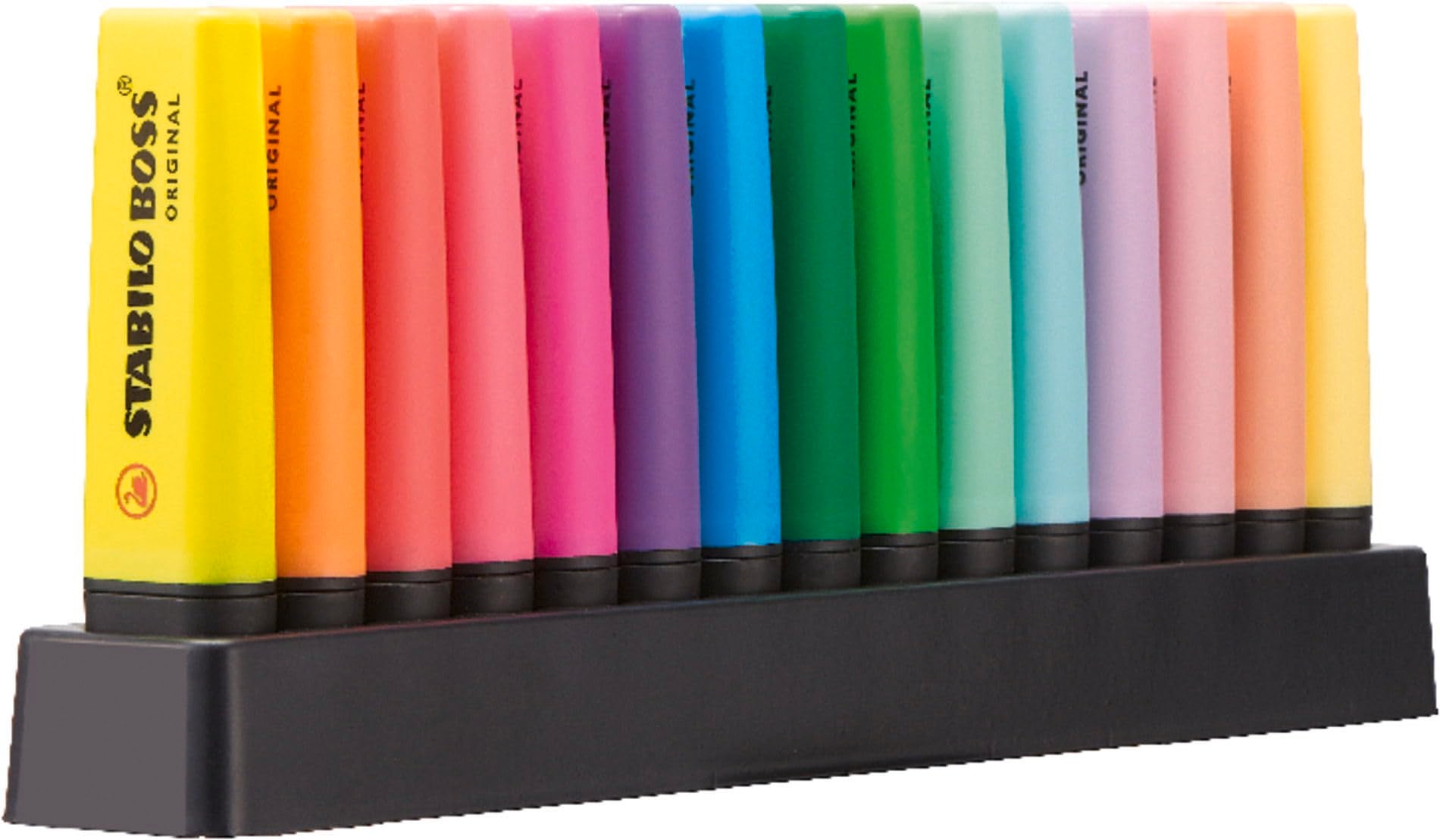 STABILO BOSS ORIGINAL Highlighter - Deskset of 15 (9 Neon, 6 Pastel) | 4 Hour Cap-Off Time | 2mm & 5mm Line Widths 1