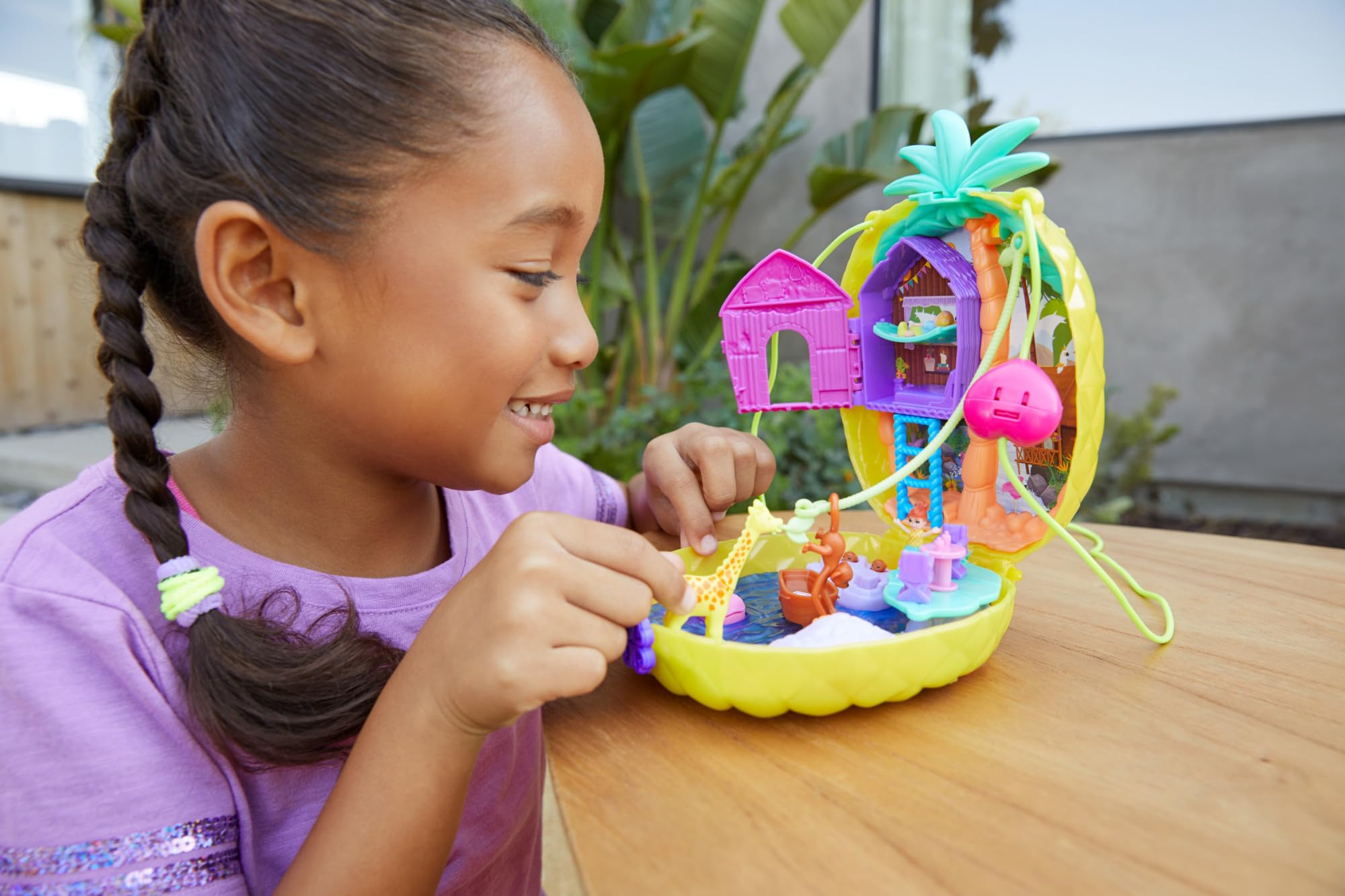 Polly Pocket Micro Tropical Pineapple Purse - 2-in-1 Playset with Safari Adventure, 2 Dolls & Stickers, Ages 4+ 2