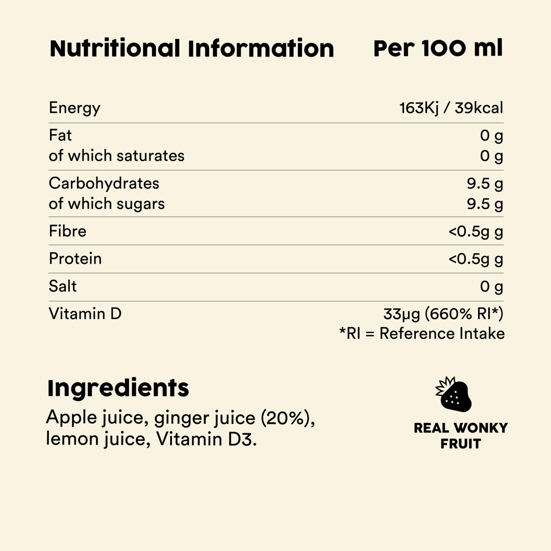 Flawsome! Vitamin D Ginger Shots (12x60ml) - Immunity Support with 20ug Vitamin D, No Added Sugar