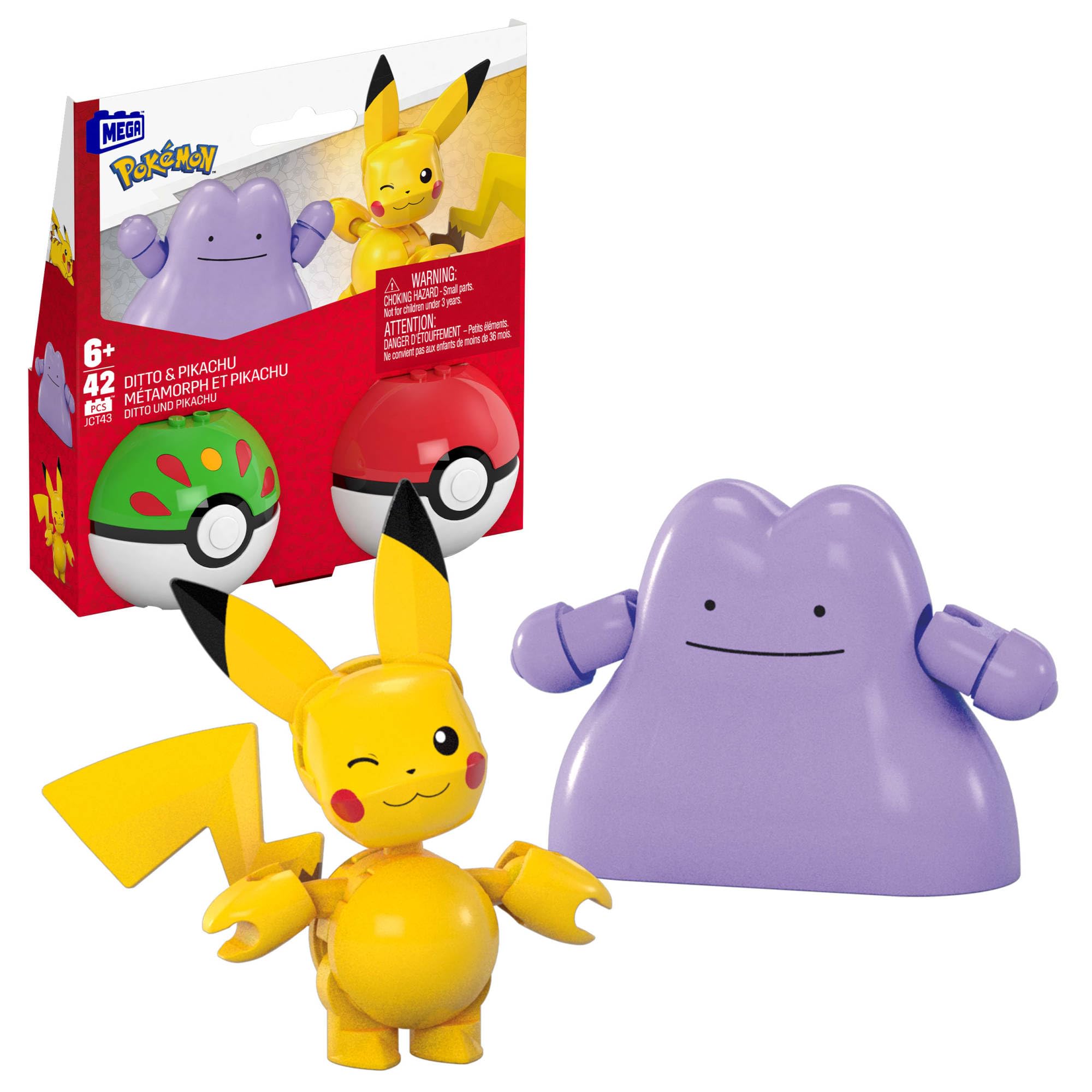 MEGA Pokémon Action Figure Building Toy Set - Buildable Pikachu & Ditto with Poké Balls, Ages 6+ 1