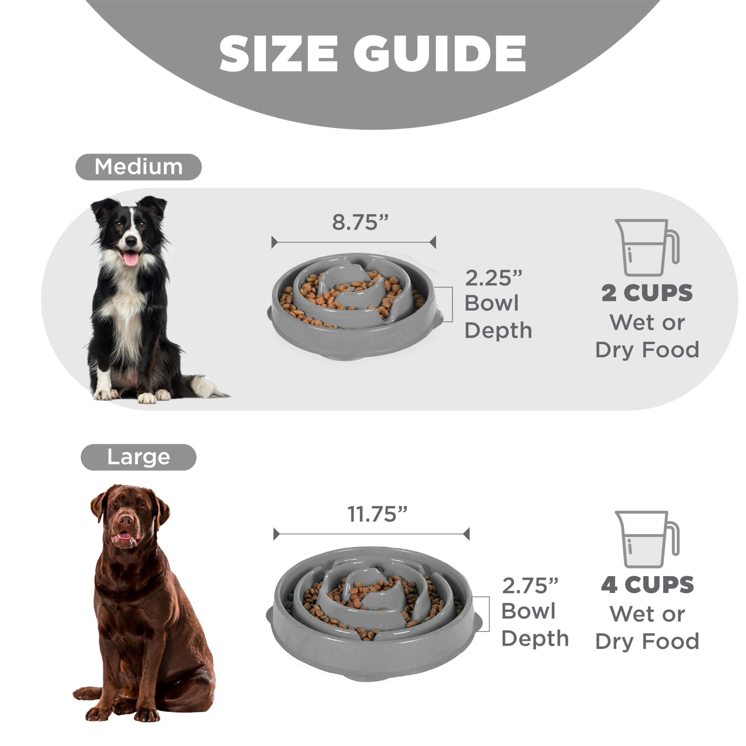 Outward Hound Slow Feeder Dog Bowl - Reduces Bloat, Improves Digestion | Medium, Grey 5