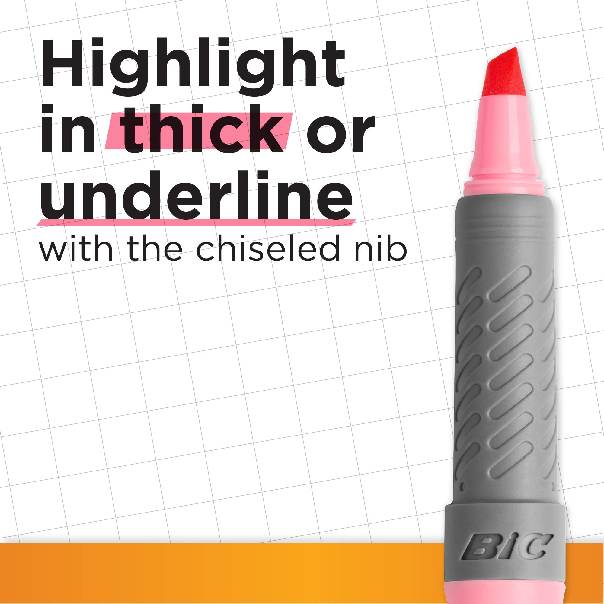 BIC Highlighter Grip Markers - Pack of 12 Assorted Intense & Pastel Colours | Ribbed Rubber Grip | Water-Based Ink 2