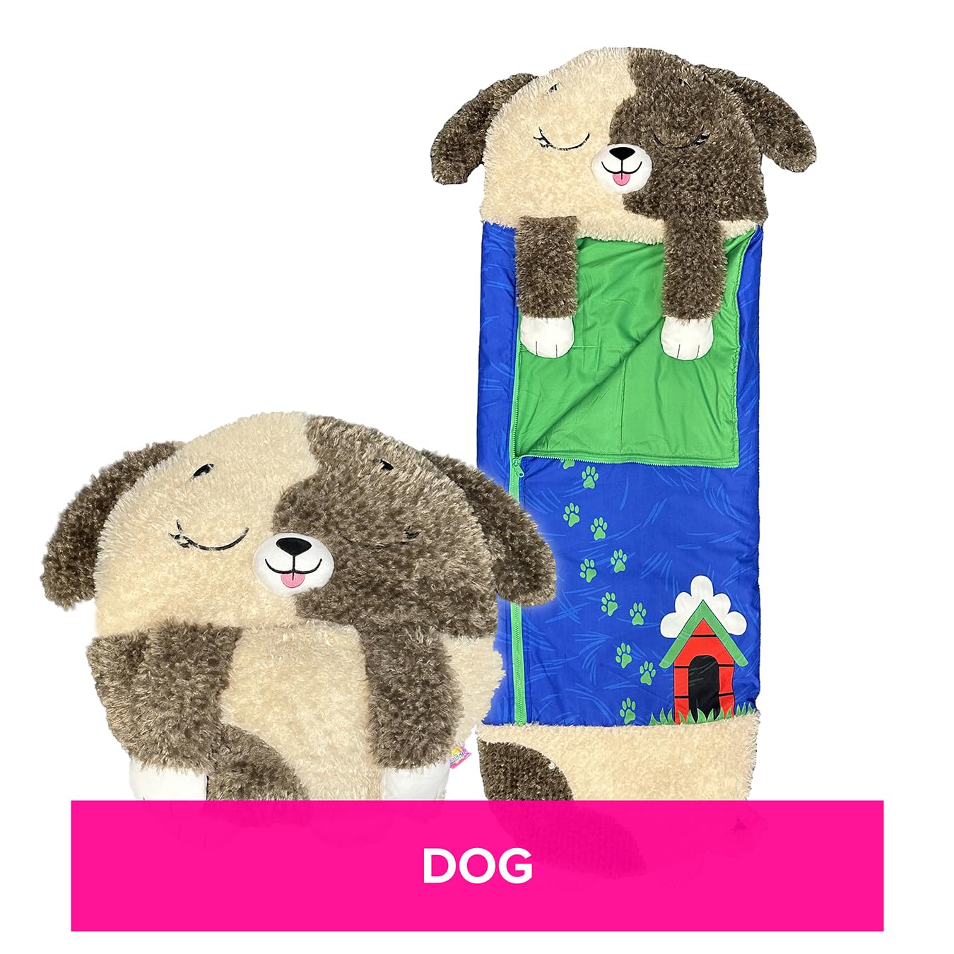 Happy Nappers Kids Sleeping Bag - Brown Dog - 2-in-1 Plush Toy & Sleeping Bag for Children 9