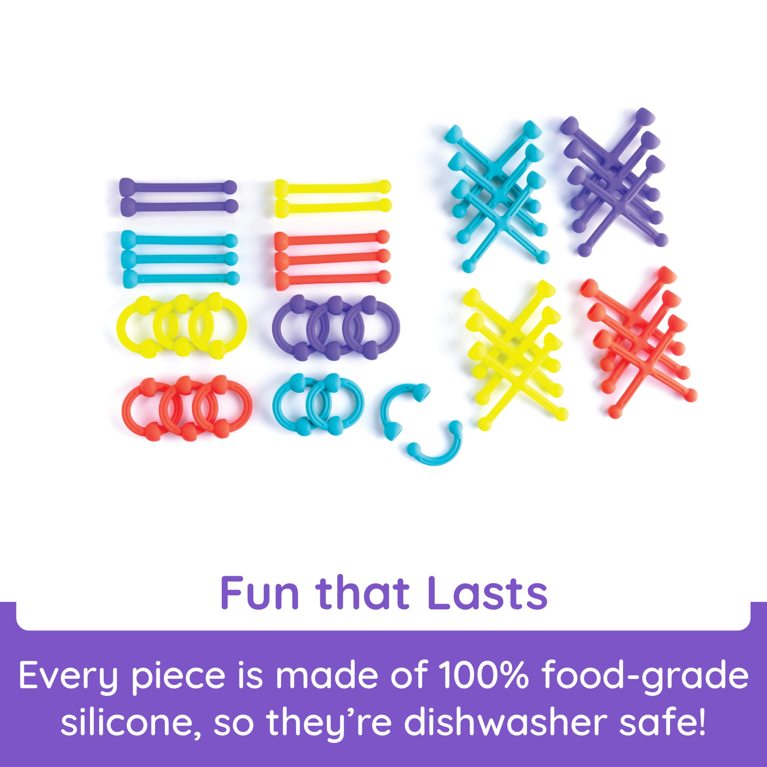 Fat Brain Toys Plip Kit - 52-Piece Bendy Silicone Building Set for Kids 3+ 3