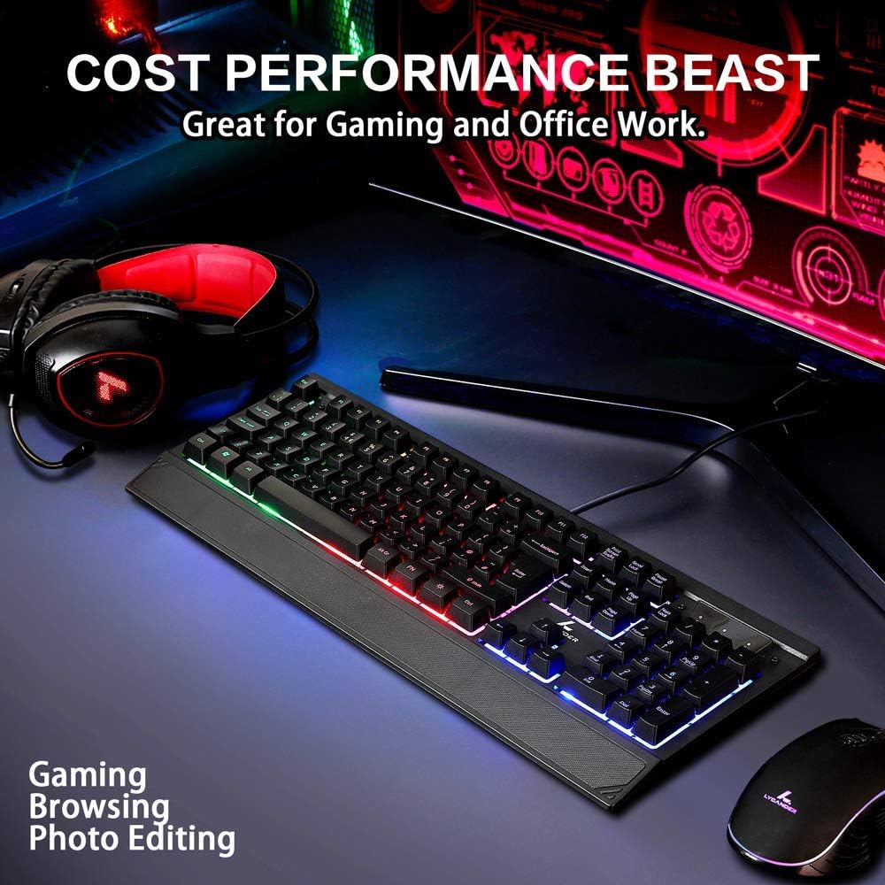 Lycander Gaming Mouse LMC380 - Wired Optical USB with 6400 DPI, 7 Buttons, RGB LED, 1.5M Cable
